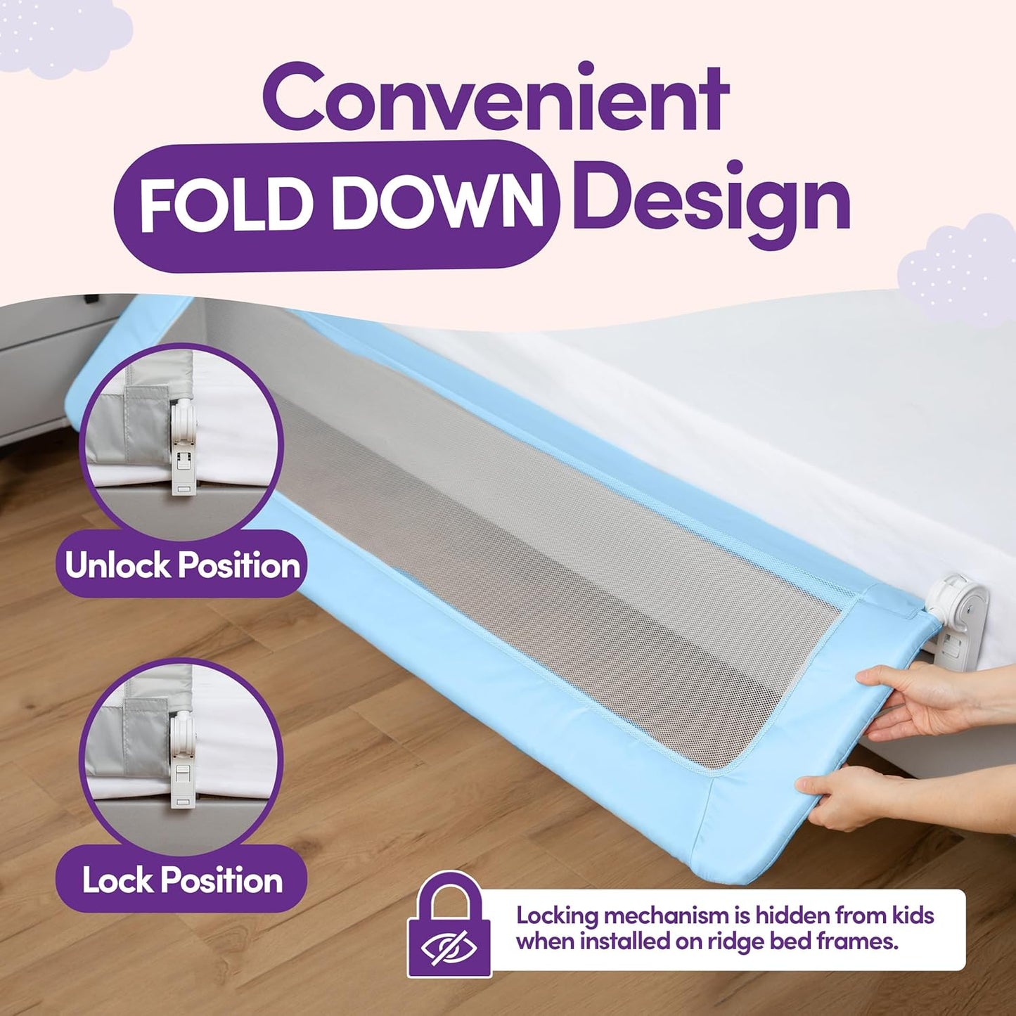 ComfyBumpy 1-Pack Bed Rail for Toddlers 55.5" L x 19.5" H | Toddler Bed Rails for Twin, Full, Queen & King Mattress Size | Swing Down Rail Guard | Mattress Side Rail for Kids | Blue