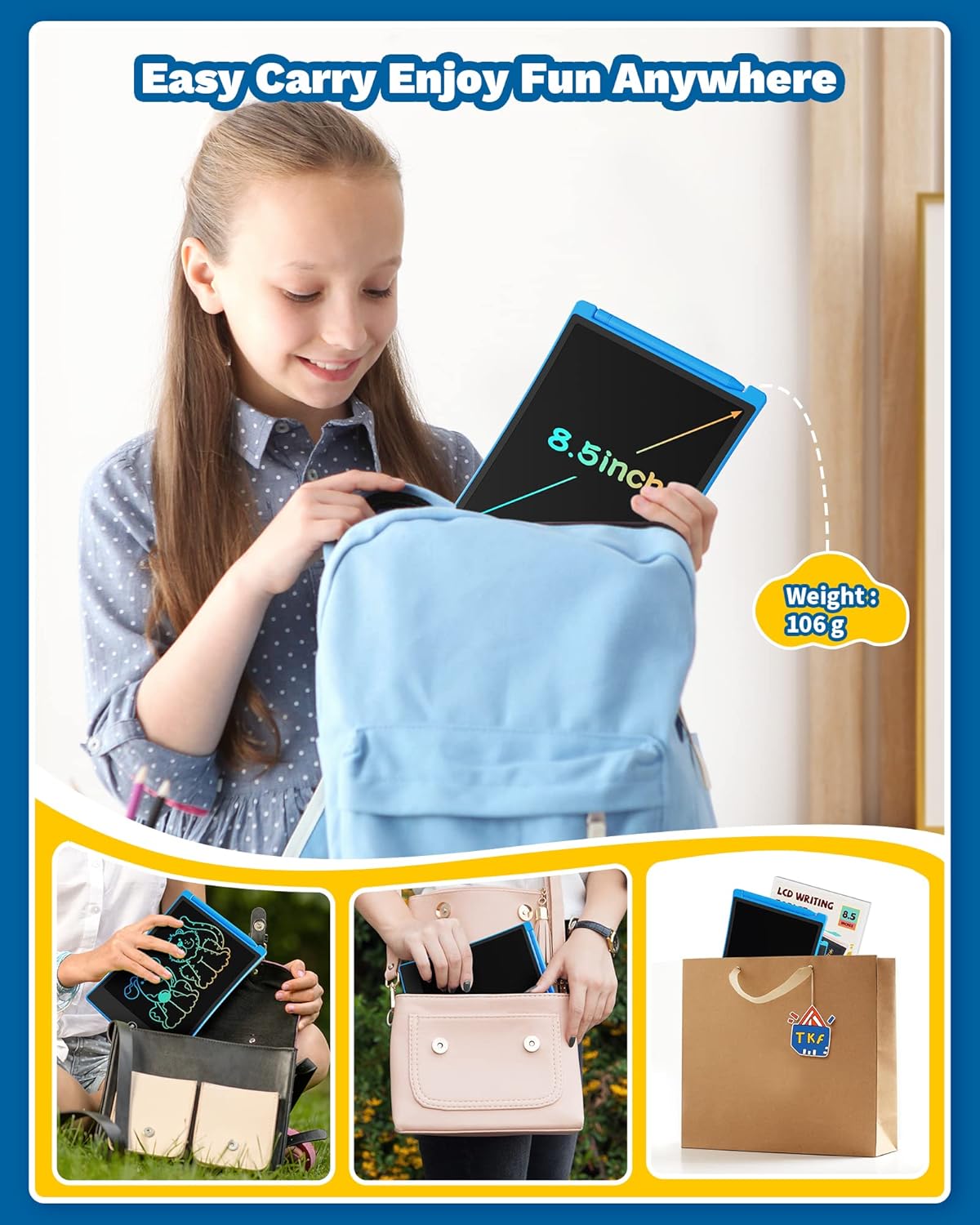 TEKFUN 2 Pack LCD Writing Tablet with Stylus, 8.5in Erasable Doodle Board Mess Free Drawing Pad for Kids, Car Trip Educational Toys Birthday Christmas Gift for 3 4 5 6 7 Girls Boys (2*Blue)