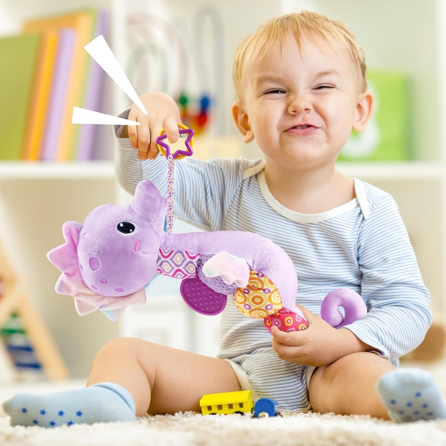 LIGHTDESIRE Baby Toys Musical Seahorse,Infant Stuffed Animals Toy with Crinkle & Rattles,Soft Sensory Toy with Textures,Newborn Toys for Baby Girls Boys 0 3 6 12 Months(Purple)