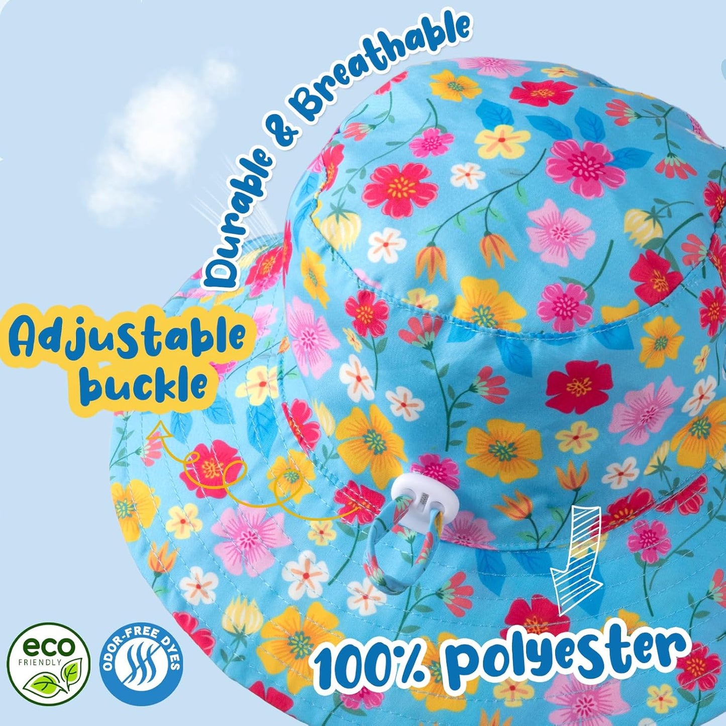 Baby Sun Hat Kids Summer UPF 50+ Toddler Bucket Hat Wide Brim Adjustable Beach Hats for Boys Girls Age 0-6 Years