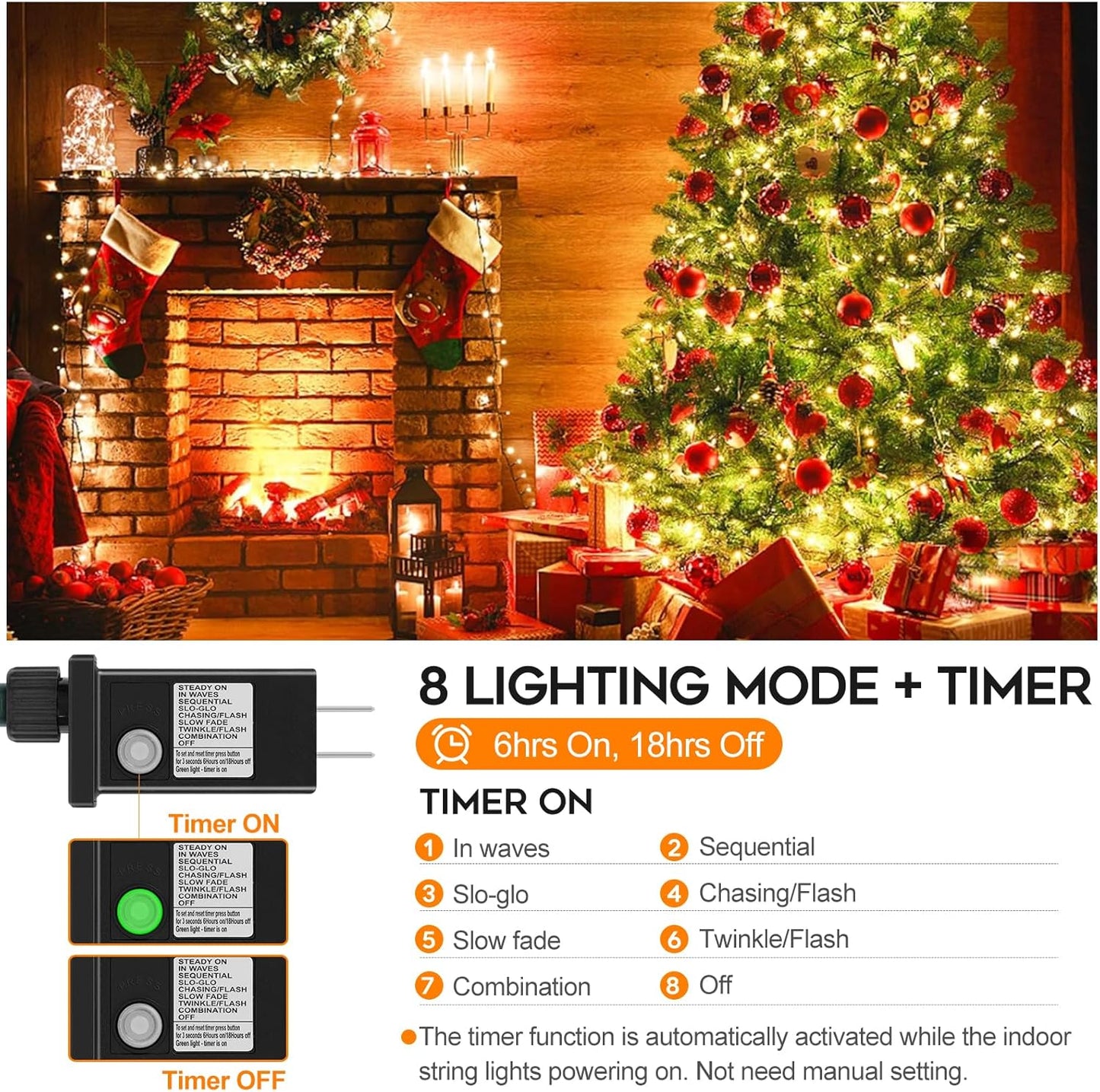 66FT 200 LED Christmas Light, Twinkle Xmas Lights with 8 Modes and Timer, Outdoor Waterproof Christmas Tree Lights for Room Bedroom Wedding Party Holiday Decorations, Warm White