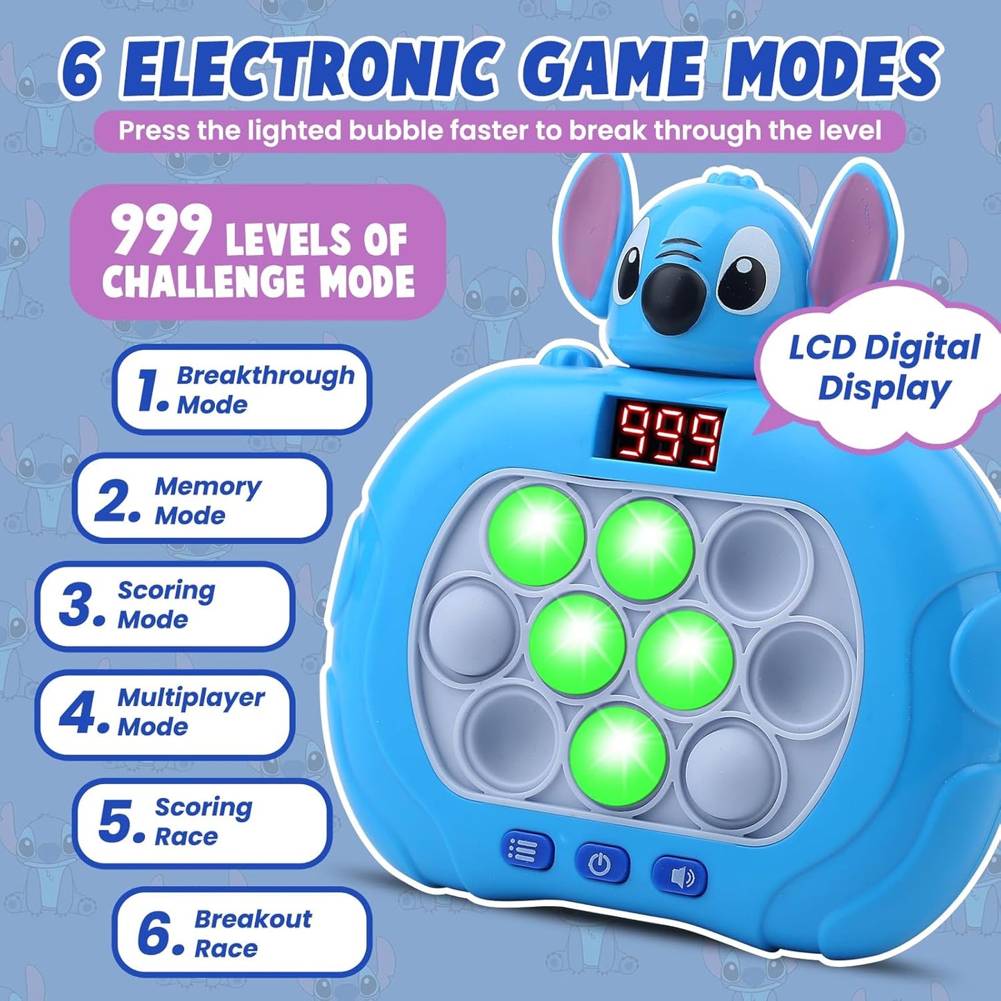 Fast Push Bubble Game Quick Push Pop It Light up Pop Fidget Toys with Led Screen Handheld Educationa Sensory Toys Kids Boys and Girls Teens Best Party Favors