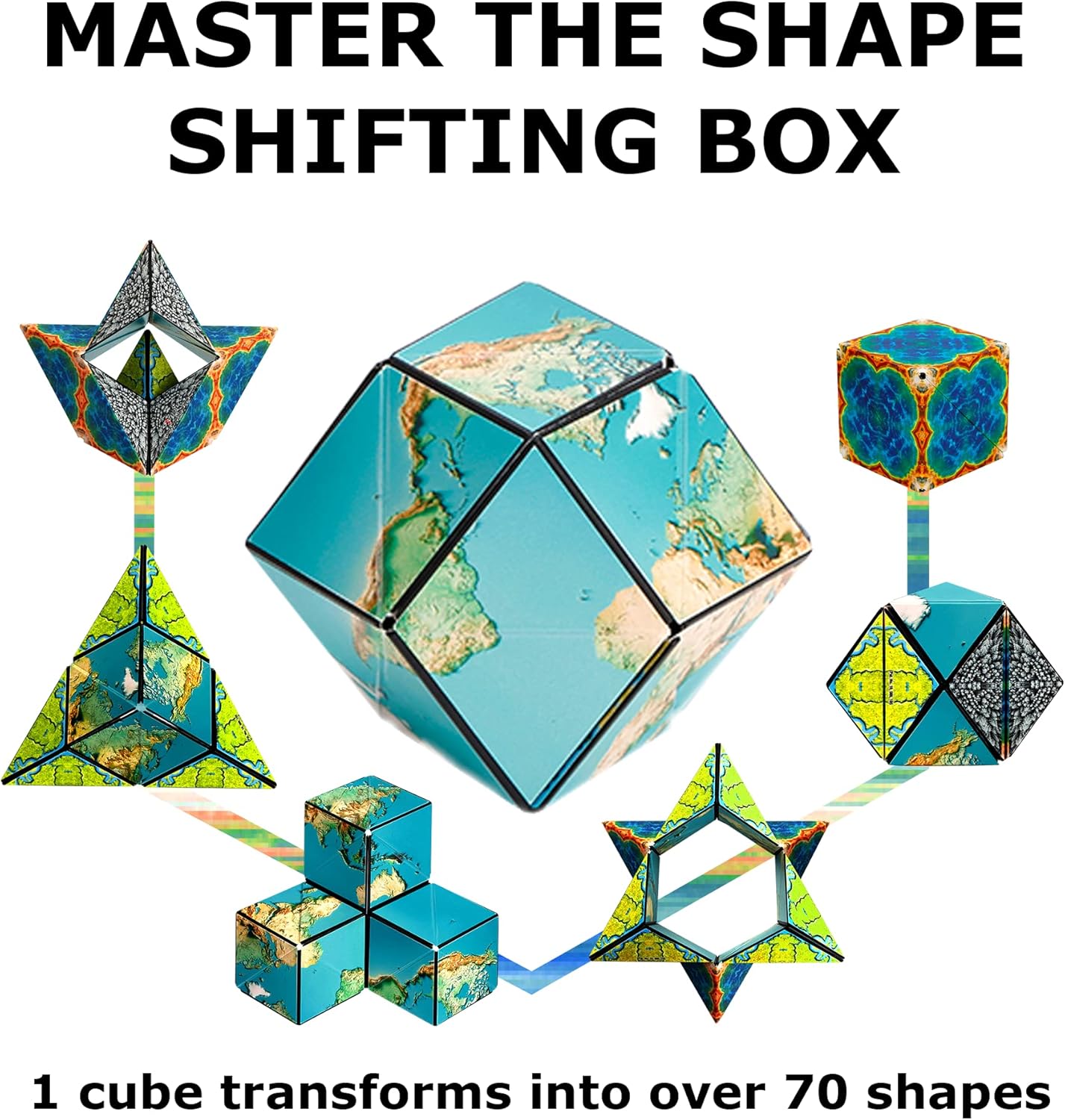 SHASHIBO Shape Shifting Box - Award-Winning, Patented Fidget Cube w/ 36 Rare Earth Magnets - Transforms Into Over 70 Shapes, Download Fun in Motion Toys Mobile App (Earth - Explorer Series)