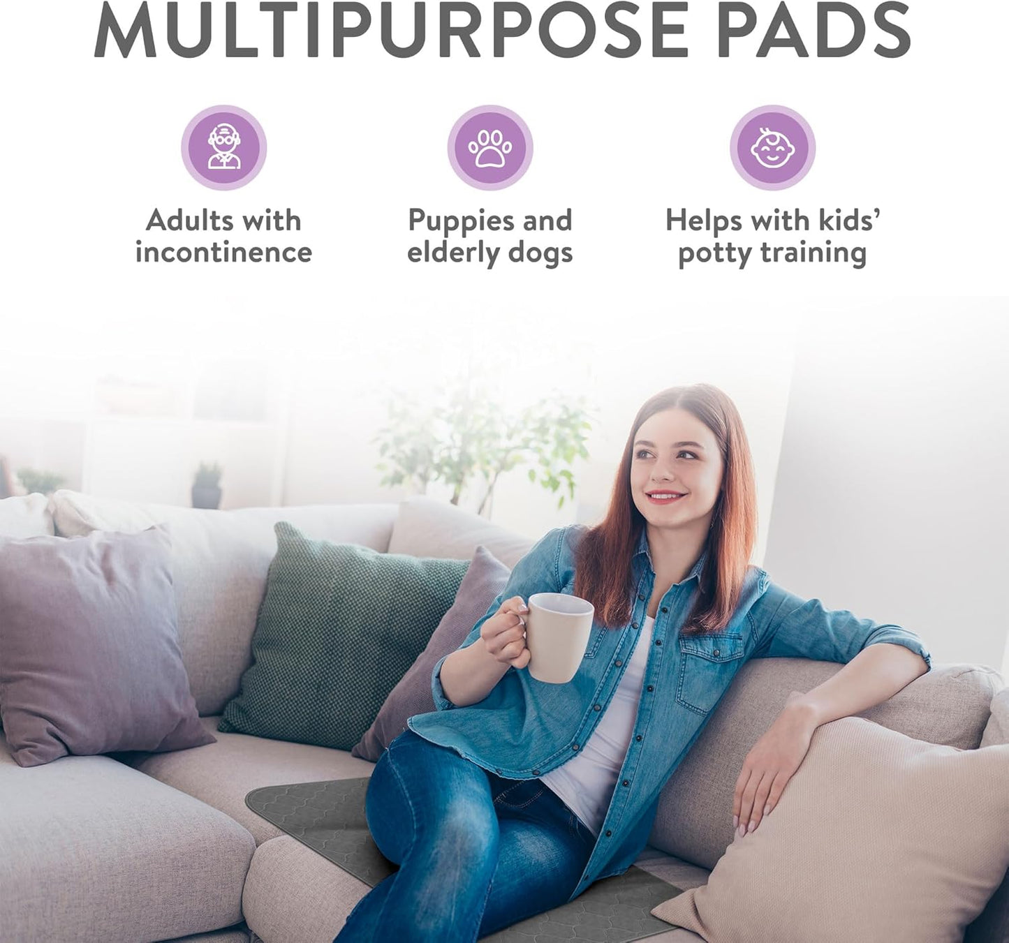 Inspire Underpads | Stain Hiding Gray Reusable Incontinence Bed Pads | Waterproof Mattress Pad | for Adults Babies and Dogs (18 X 24 - 3 Pack)