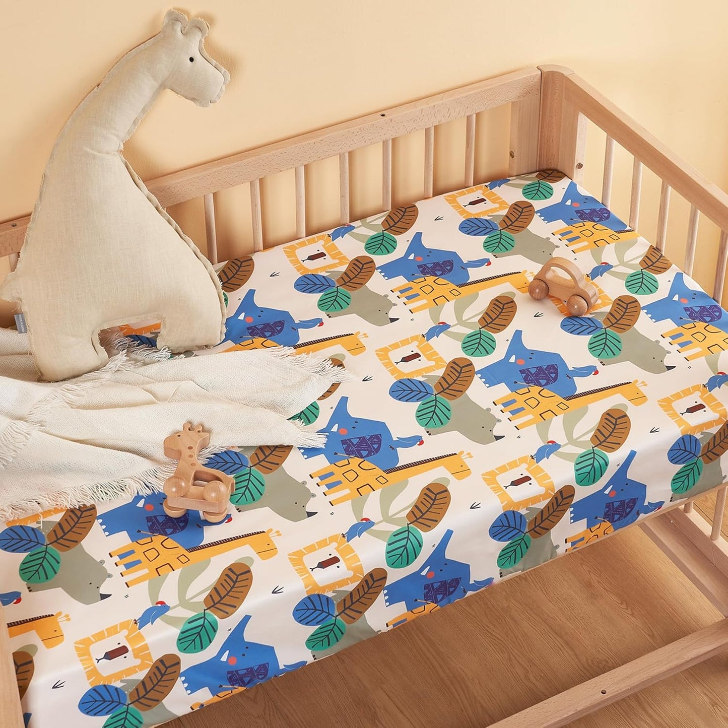 TILLYOU Baby Crib Sheets for Boys Girls, Super Soft Toddler Bed Sheets, 2 Pack Sheets for Standard Crib Mattress 28x52in, Animal Geometry