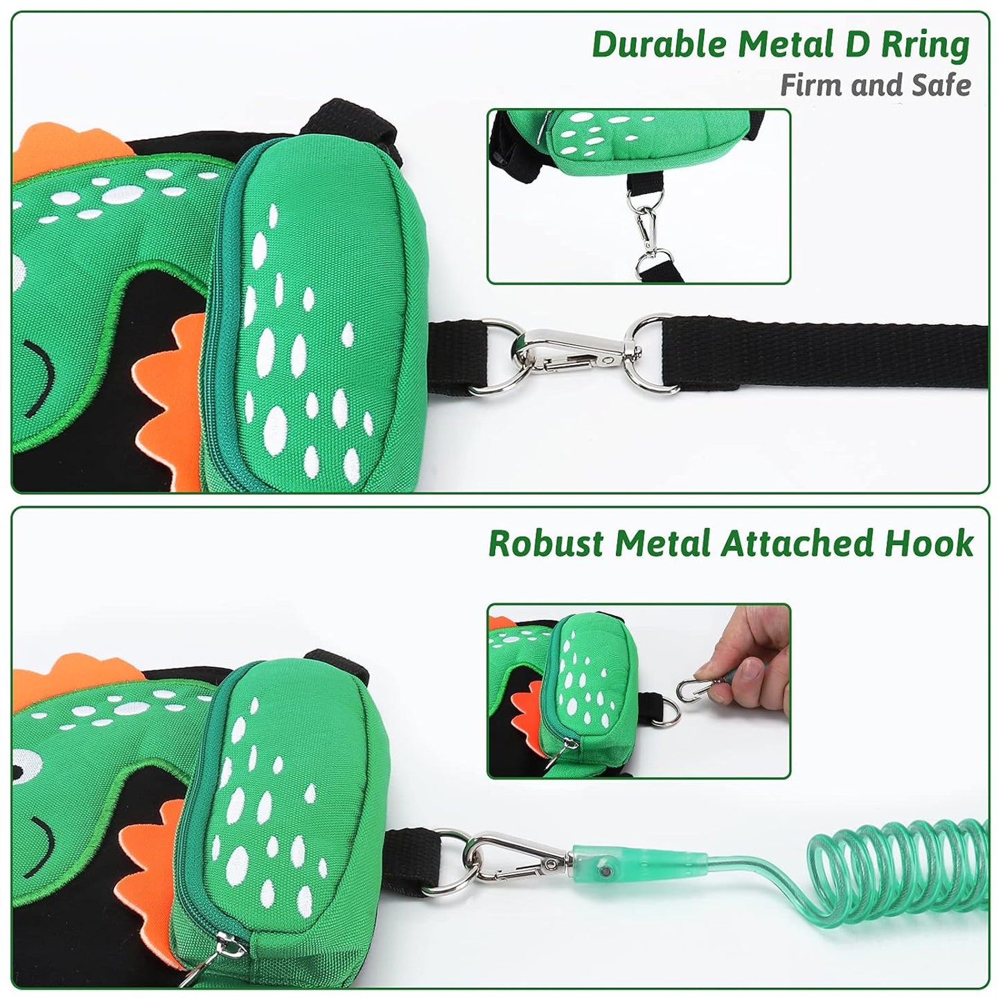 Accmor Toddler Leash Harness, 2 Pack Cute Dinosaur Kids Leash Harness Wrist Leashes + Anti Lost Wrist Link, Child Walking Harness Wristband Assistant Strap Belt for Baby Boys Girls to Outdoor Travel