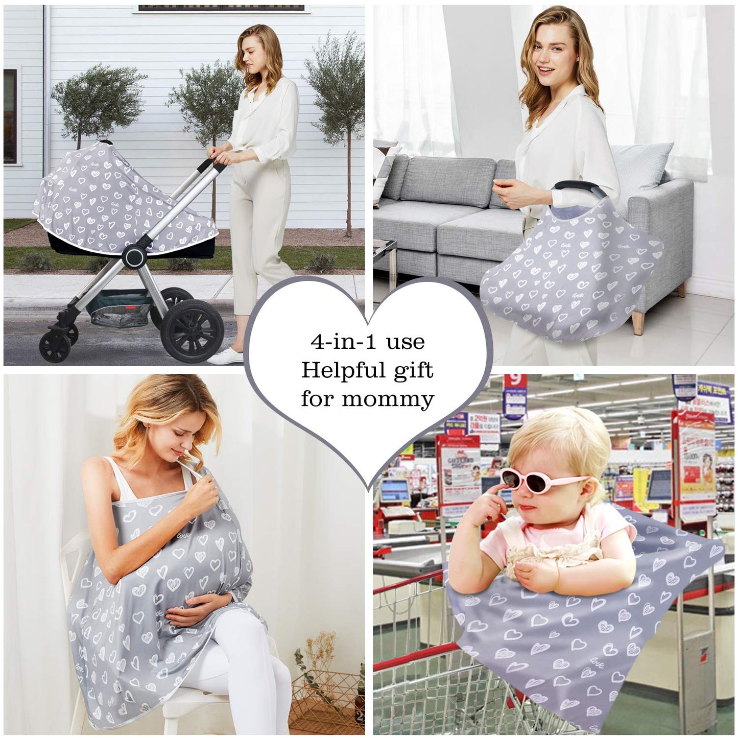 Baby Nursing Cover & Poncho - Multi-Use Privacy Cover for Baby Car Seat, Shopping Cart, Stroller