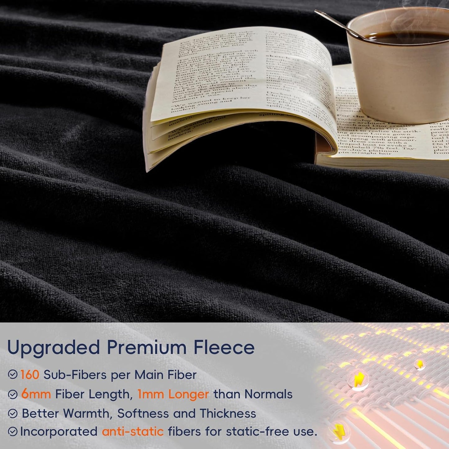 PHF Ultra Soft Fleece Blanket King Size, No Shed No Pilling Luxury Plush Cozy 300GSM Lightweight Blanket for Bed, Couch, Chair, Sofa Suitable for All Season, 108" x 90", Black