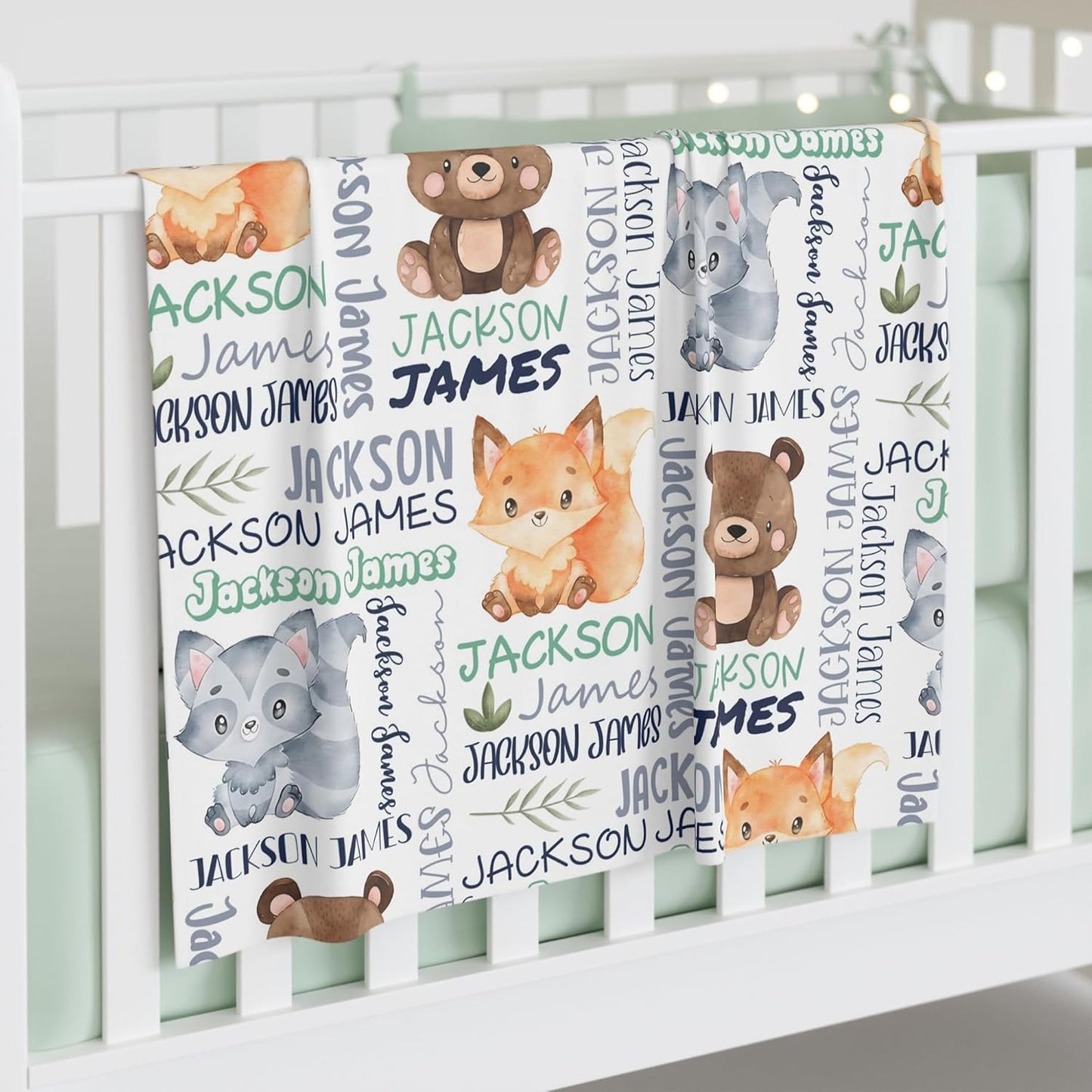 Personalized Woodland Animals Blanket - Custom with Name, Swaddle for Toddlers & Newborns