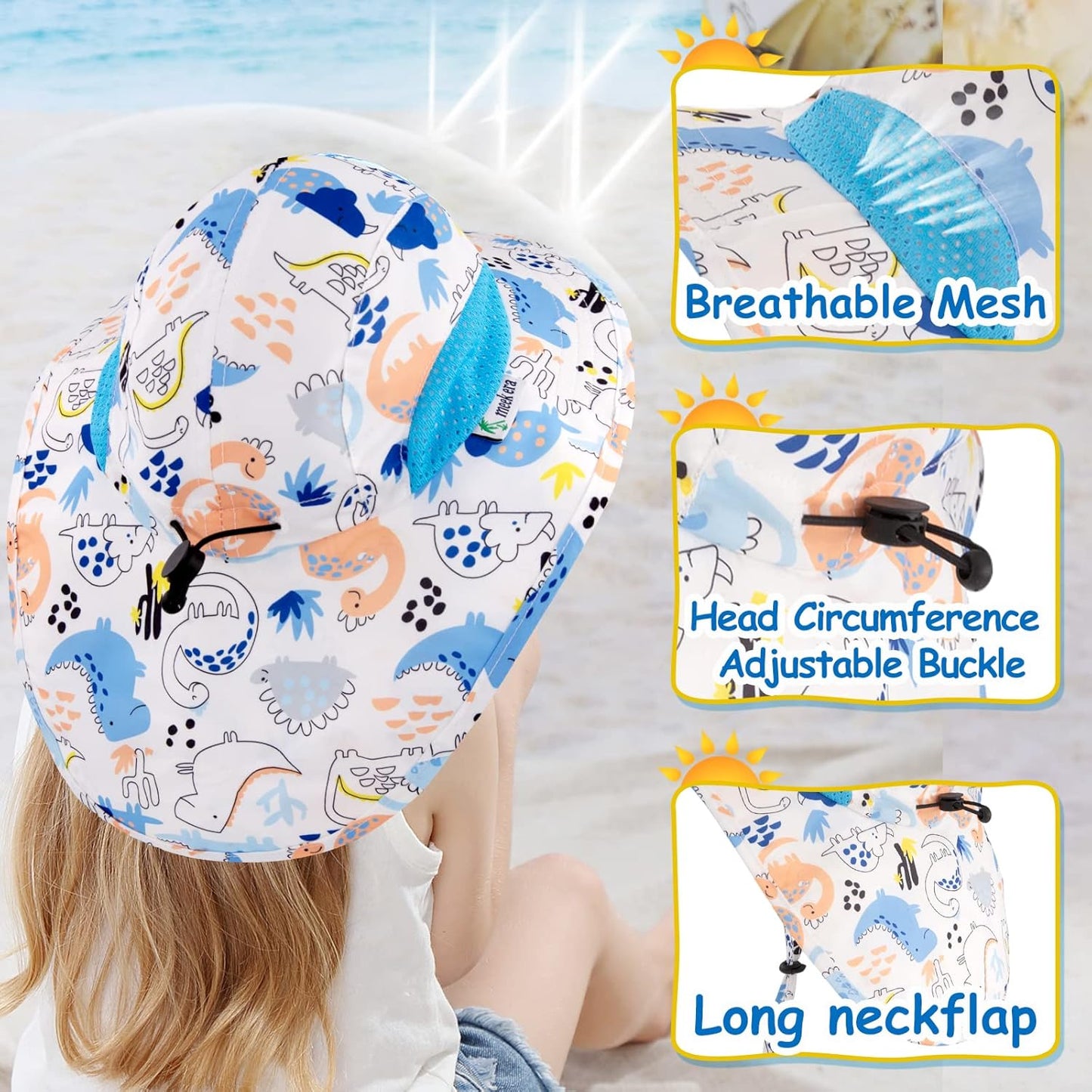 XIAOHAWANG Girls Sun Hat Baby Beach Hats Boys UPF 50+ Kids Summer Protection Cap Toddler Breathable Caps Wide Brim Neck Flap