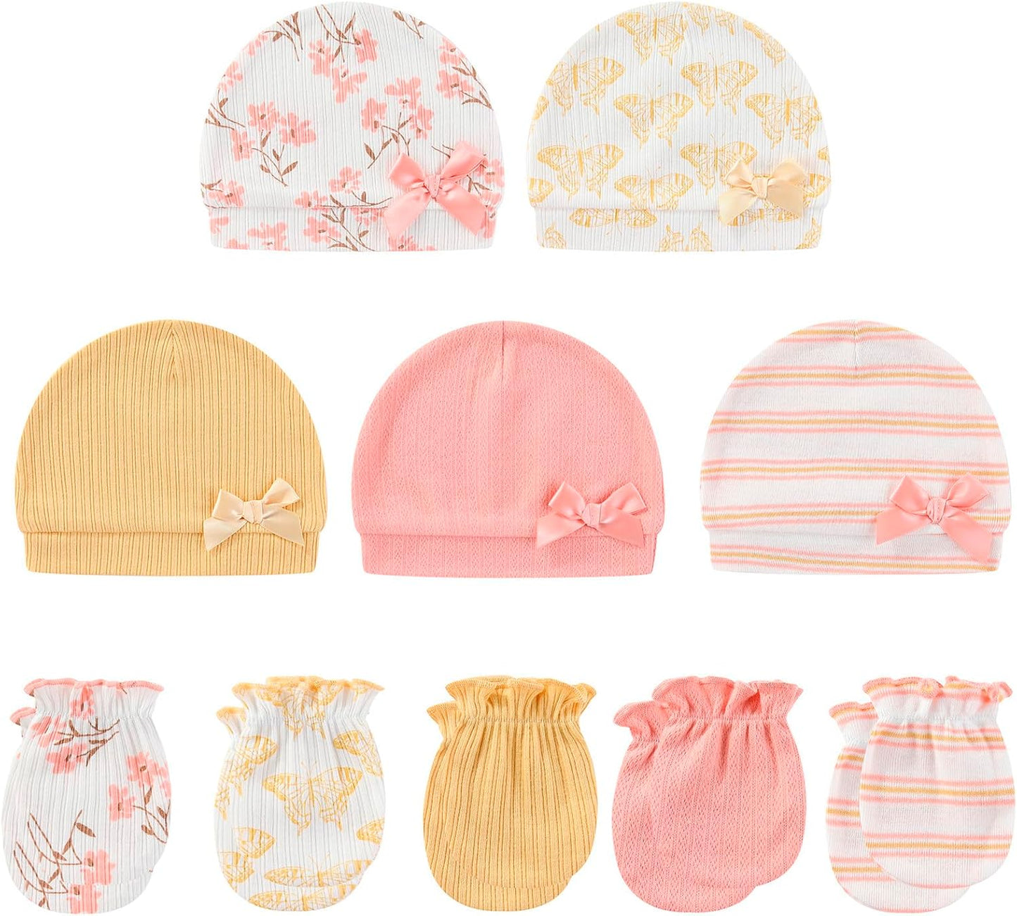 Baby Hat and Mittens Set Cotton Newborn Baby Hats Caps for Boys and Girls, 0-6 Months