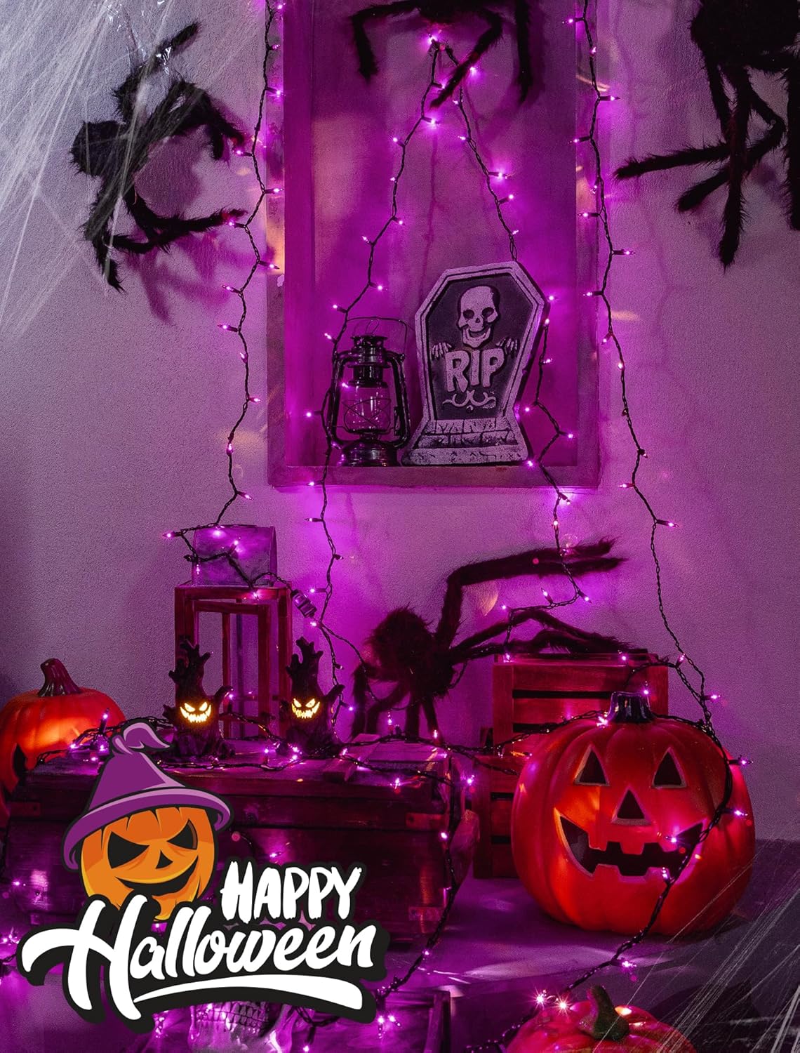 woohaha Halloween Purple String Lights,50 Mini Fairy Lights Set,Plug in with Black Wire 11Ft Traditional Halloween Holiday Decor for Indoor，Home, Christmas Tree, Bedroom, Patio, Wedding