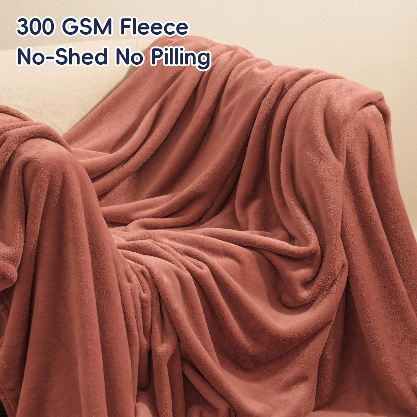 PHF Ultra Soft Fleece Blanket Queen Size, No Shed No Pilling Luxury Plush Cozy 300GSM Lightweight Blanket for Bed, Couch, Chair, Sofa Suitable for All Season, 90" x 90", Brick Red