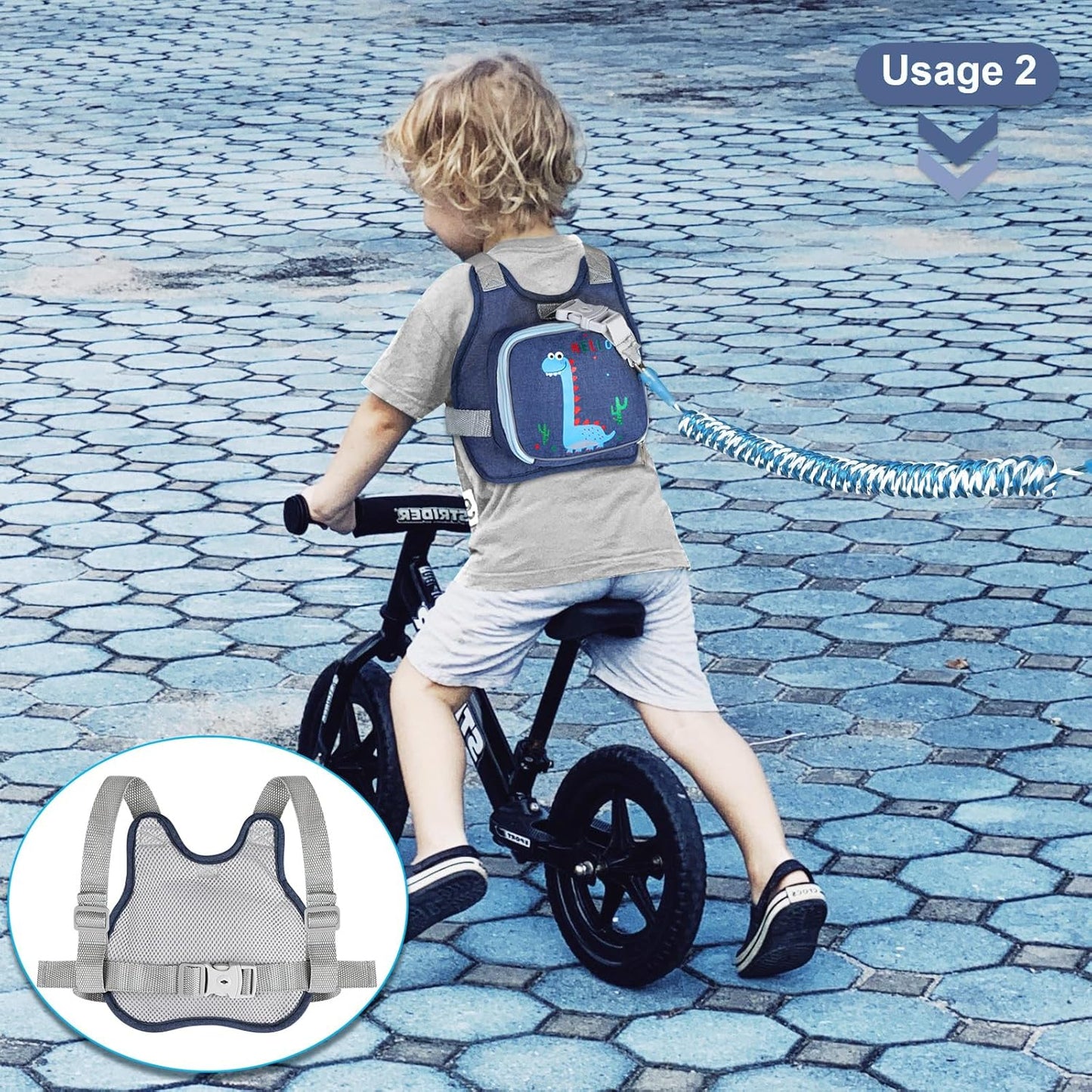 Toddler Harness Leash+ Anti Lost Wrist Link, Accmor Cute Dinosaur Kids Harness with Leash, Foldable Child Leash Baby Walking Wristband Assistant Strap Belt Hold Baby Boys Girls Close While Walking