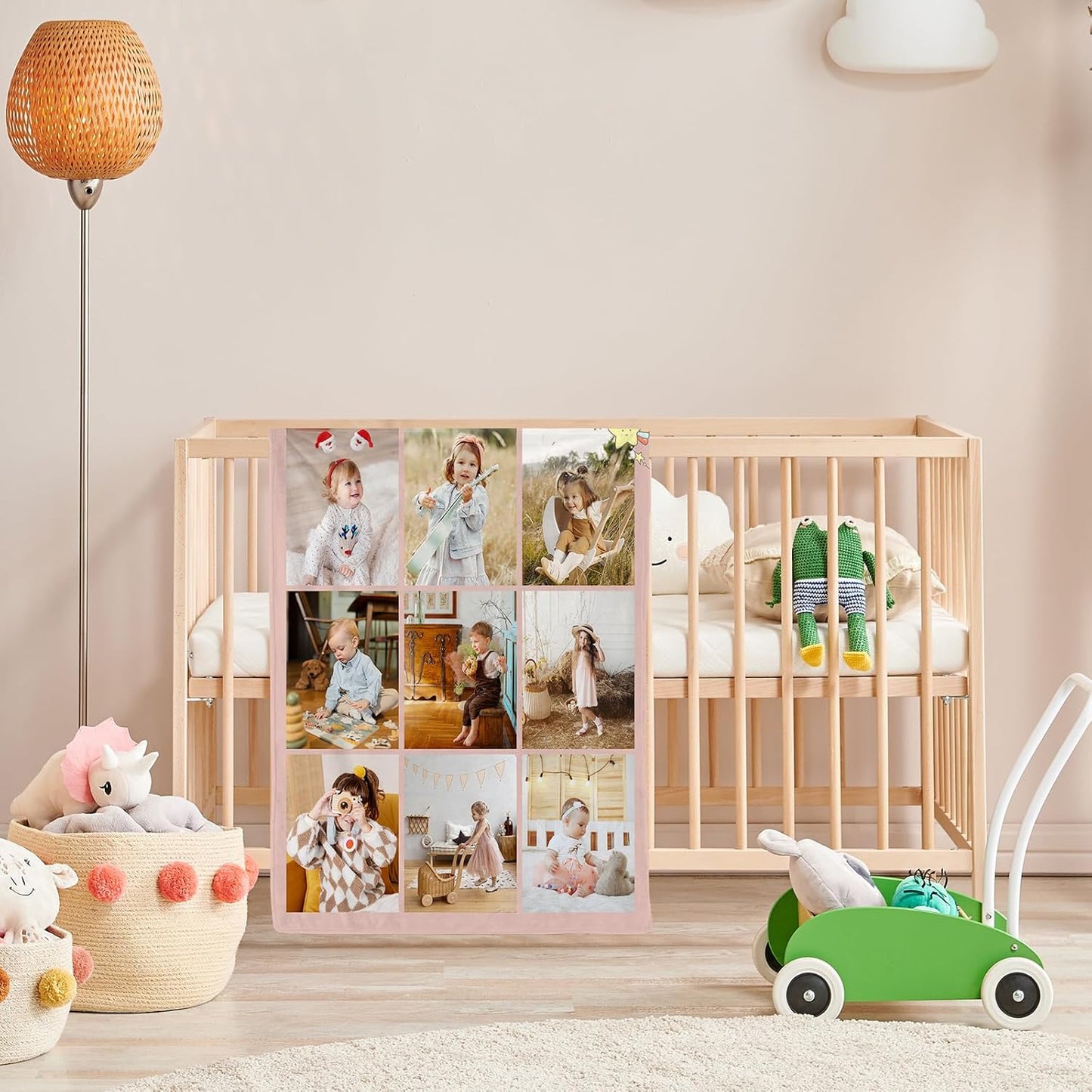 Personalized Baby Blanket with Photo, Custom Pink Cute Swaddling Baby Girls Boys Blanket Toddler Girls Soft Flannne Receiving Blankets Customized Memorial Gift for Infant Newborn Shower