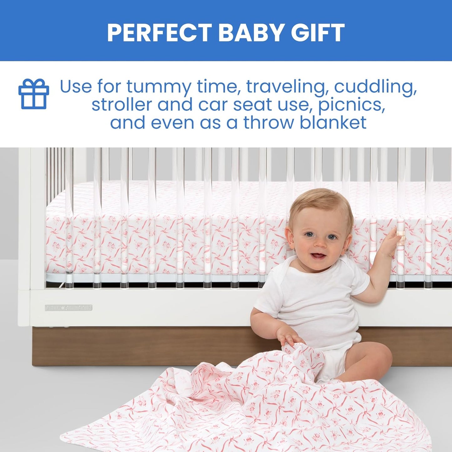 Delta Children 100% Cotton Flannel Baby Receiving Blankets for Girls and Boys – 30x30 Inches (Pack of 4), Pink Floral