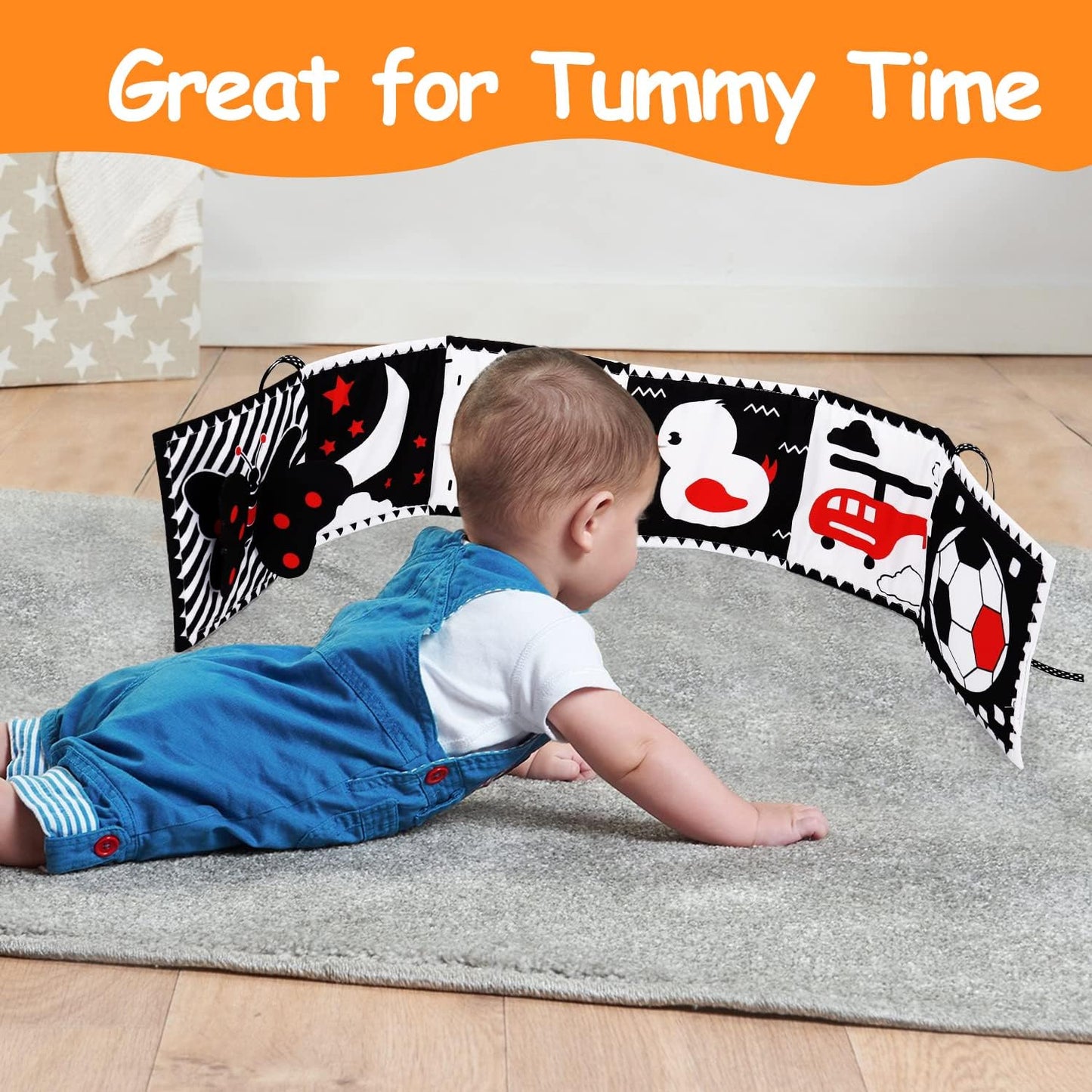 Thremhoo Black and White High Contrast Baby Toys 0-6 Months Soft Book for Brain Development, Tummy Time, Sensory, Montessori Learning Activities