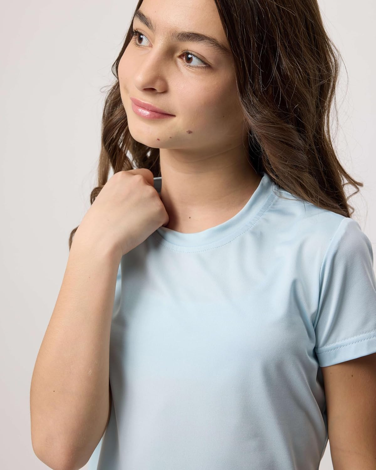 Real Essentials 5 Pack: Girls Short Sleeve Dry-Fit Crew Neck Active Athletic Performance T-Shirt