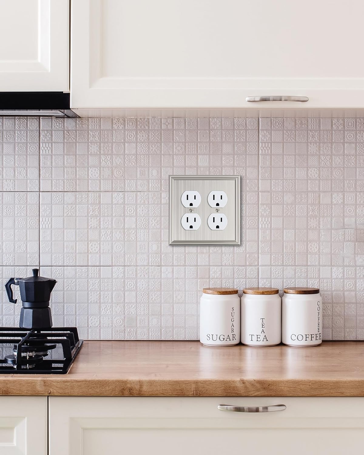 2-Pack Double Duplex Outlet Cover, Brushed Nickel Decorative Switch Plates and Outlet Covers for Electrical Outlets, Durable Zinc Alloy Wall Plates, 2 Gang Receptacle Cover