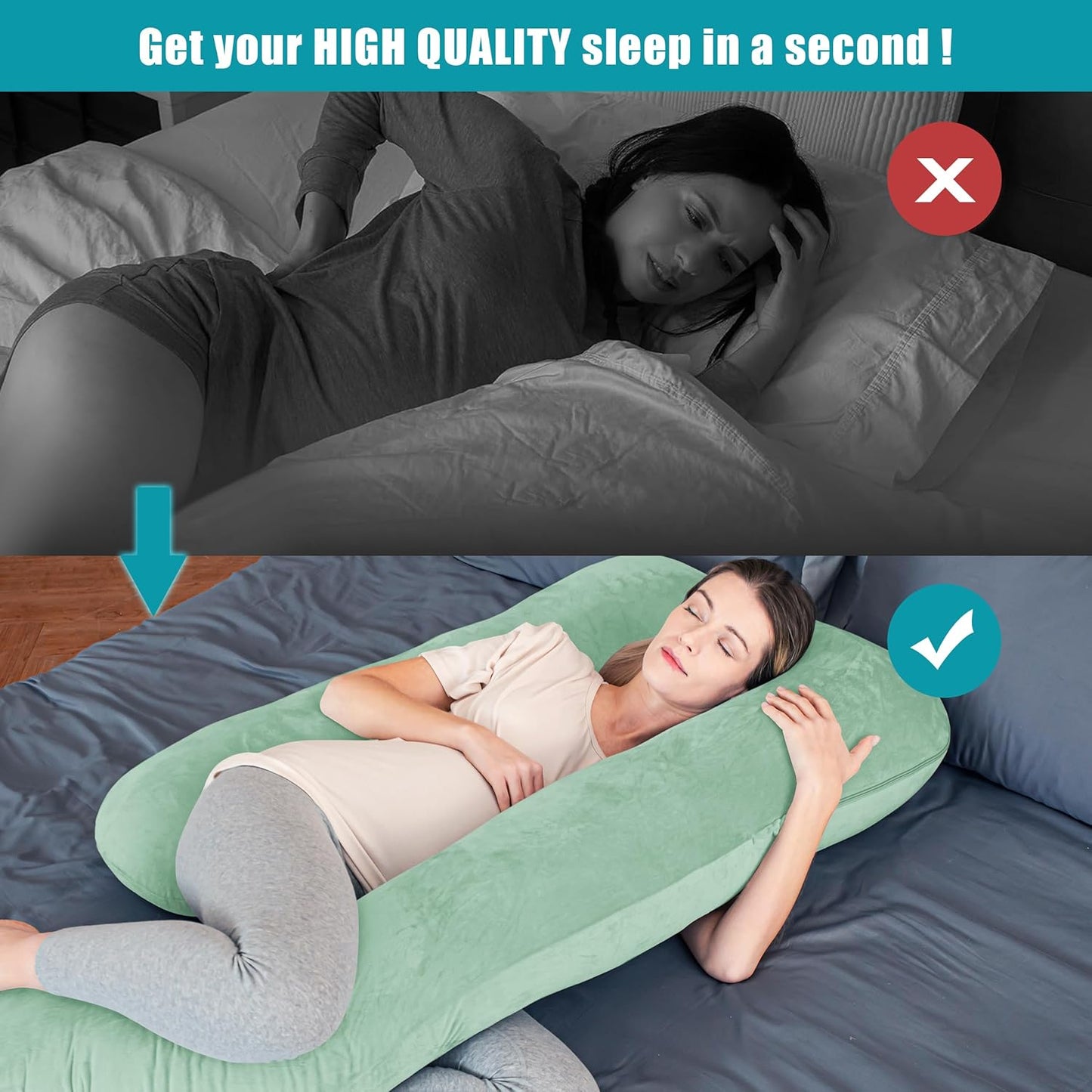 Cute Castle Pregnancy Pillows, Soft U-Shape Maternity Pillow with Removable Cover - Full Body Pillows for Adults Sleeping - Pregnancy Must Haves - Jumbo 57 Inch - Green