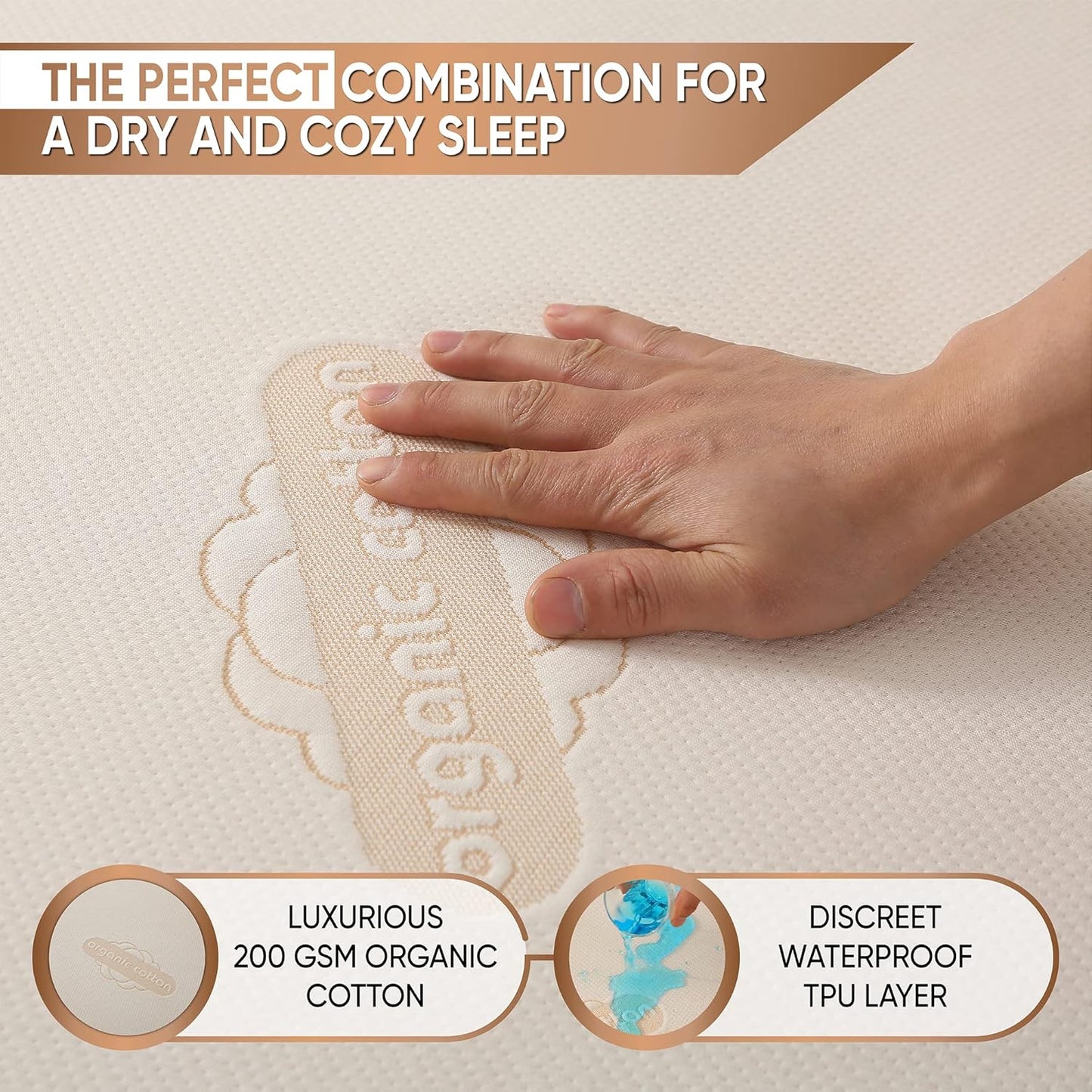 Waterproof Organic Mattress Protector California King - Organic Cotton Breathable Mattress Pad Cover - 200 GSM Comfort - Deep Pocket - Fitted Comfort