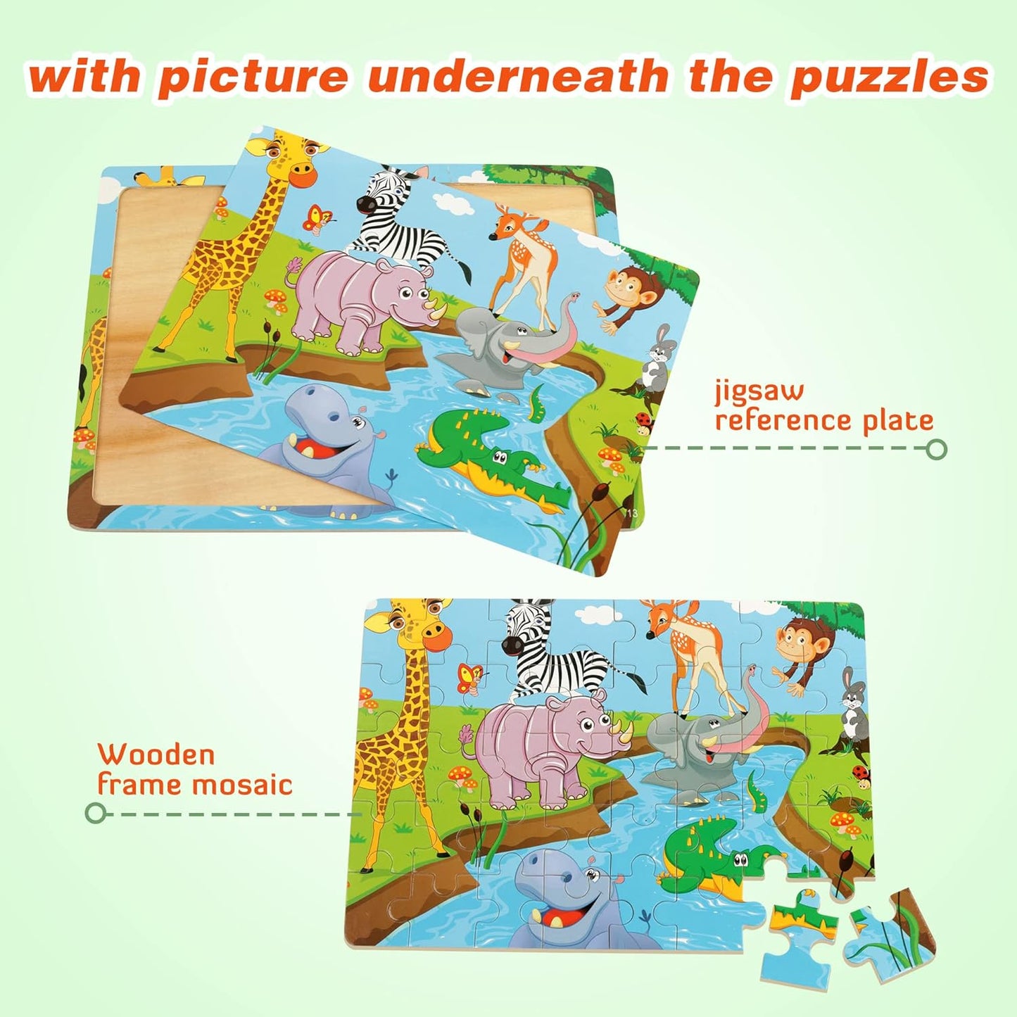 SYNARRY Puzzles for Kids Ages 4-8, 4 Pack Wooden Jigsaw Puzzles for Kids Ages 3-5 Years Old 40 Pieces, Preschool Puzzle Toy Gift for Children Boys and Girls, Farm Dinosaur Animal Construction Theme
