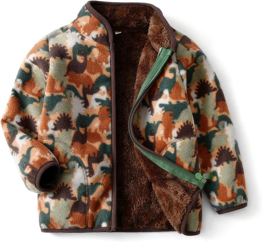 Kids Printed Polar Fleece Jacket Toddler Baby Boys Girls Autumn Winter Warm Sherpa Lining Outerwear Soft Lightweight