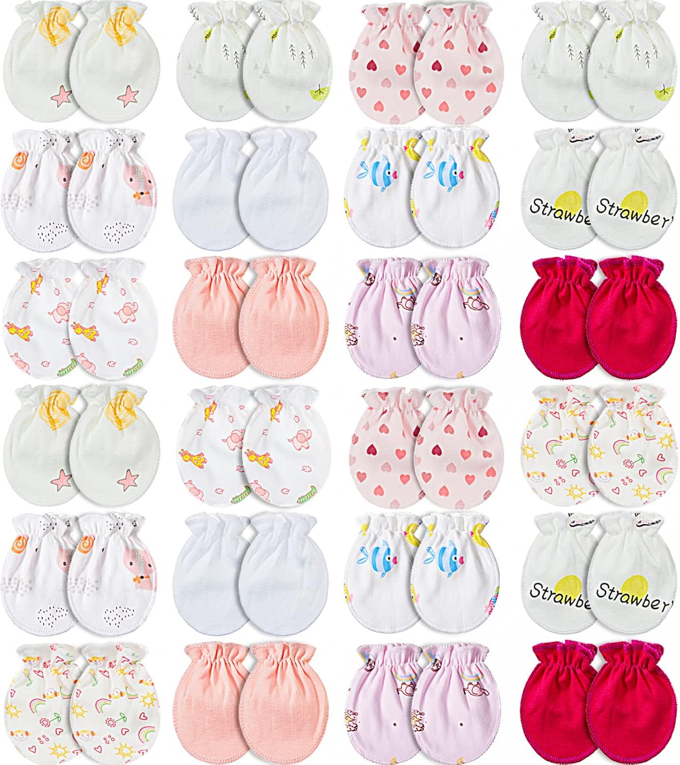 Geyoga 24 Pairs Newborn Baby Mittens Cute No Scratch Mittens Soft Elastic Infant Girl Gloves for 0-6 Months