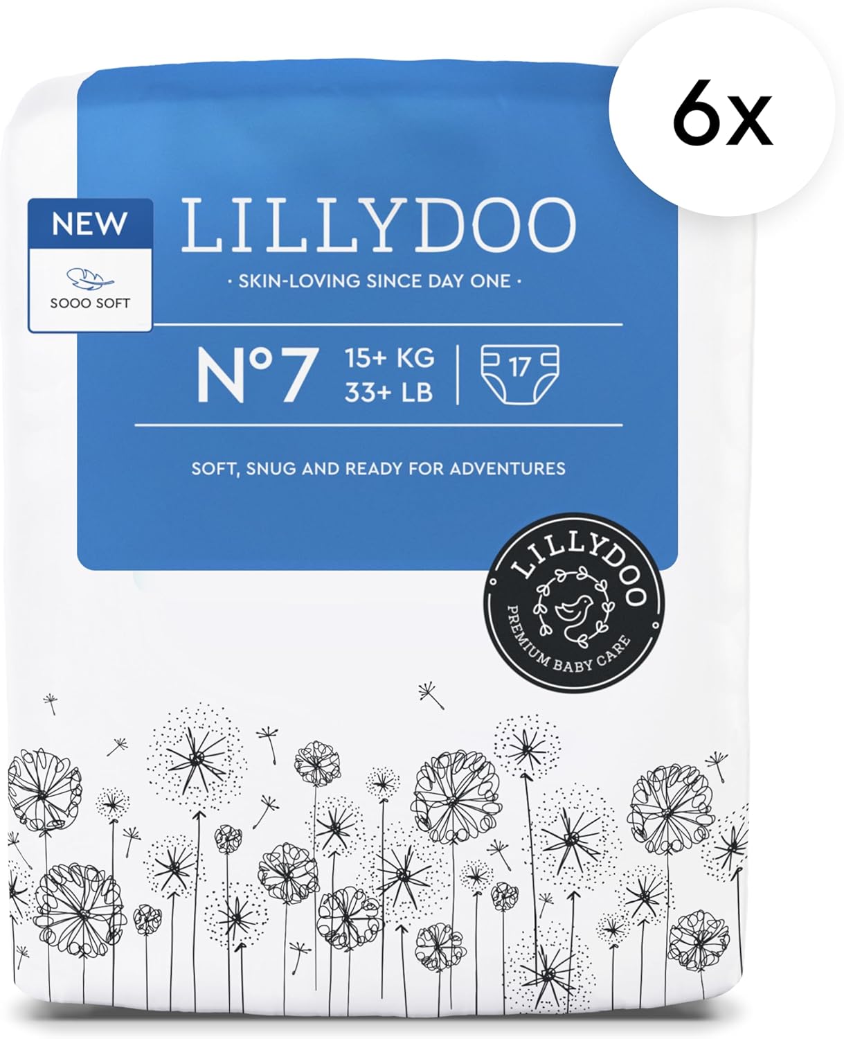 Baby Diapers - Size 7 (33+ lbs), Monthly Supply (102 Count), Leak Protection, Skin-Friendly, Ultrasoft, Perfume- & Chlorine-Free, Hypoallergenic, Dermatologist Tested, Oeko-TEX®