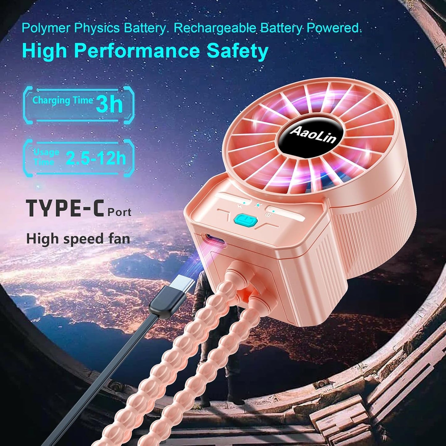 2 Pack Multifunctional Portable Stroller Fan 4 Speed 6600rpm High Speed Usb Rechargeable Personal Mini Handheld Fan Extended Tripod For Desktop Winding Kids Bed Treadmill Bike Golf Cart Outdoor Travel