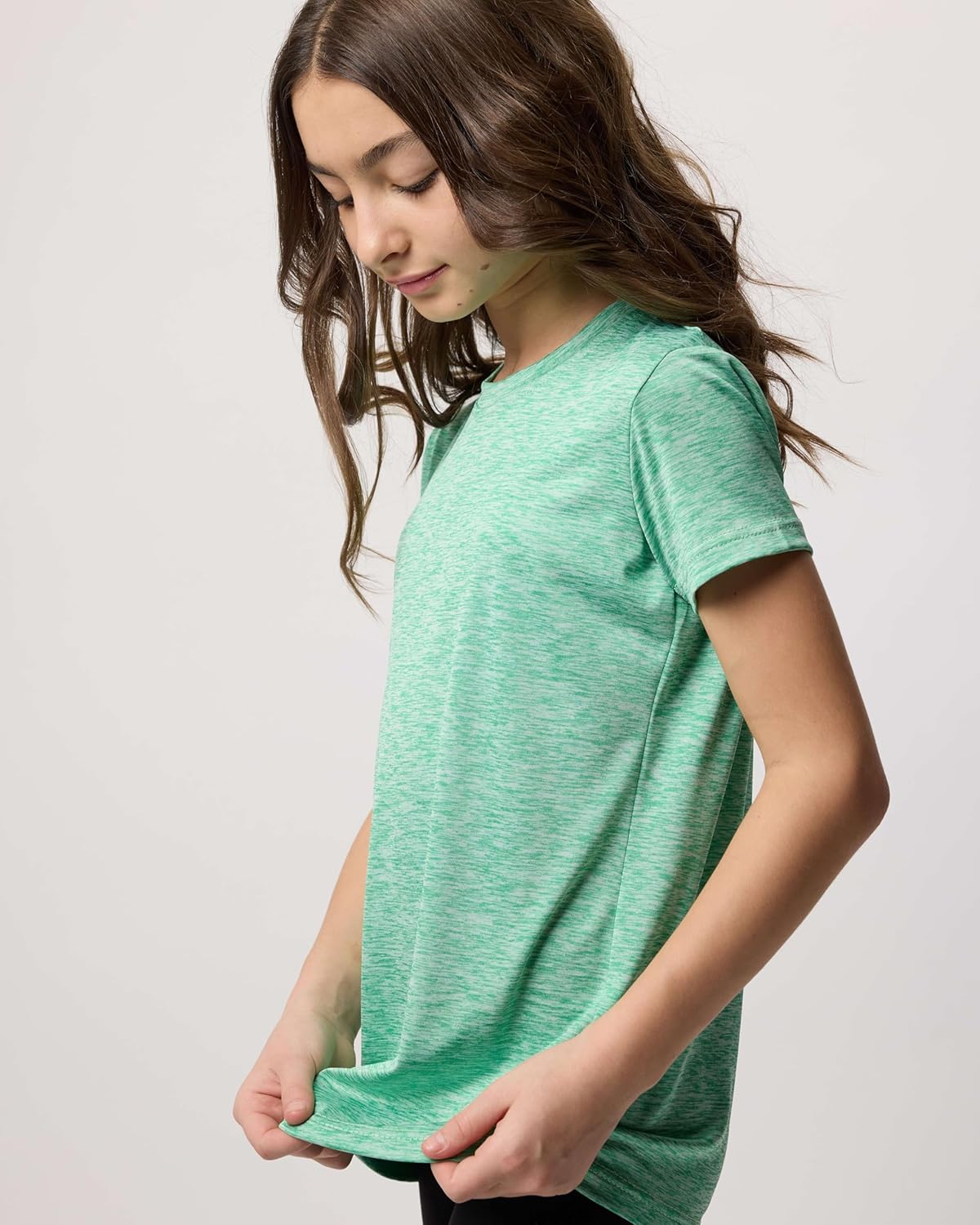 Real Essentials 5 Pack: Girls Short Sleeve Dry-Fit Crew Neck Active Athletic Performance T-Shirt