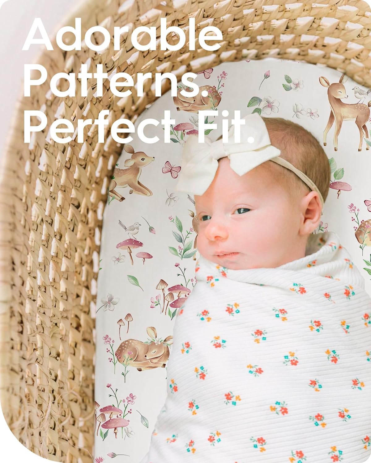 Bassinet Sheets for Baby Boy Girl, TotBasic Buttery Soft Universal Bassinet Fitted Sheet, Compatible with Halo, Mika Micky, Baby Delight, Dream On Me, Maxi COSI and More Bassinet Mattress(Forest)