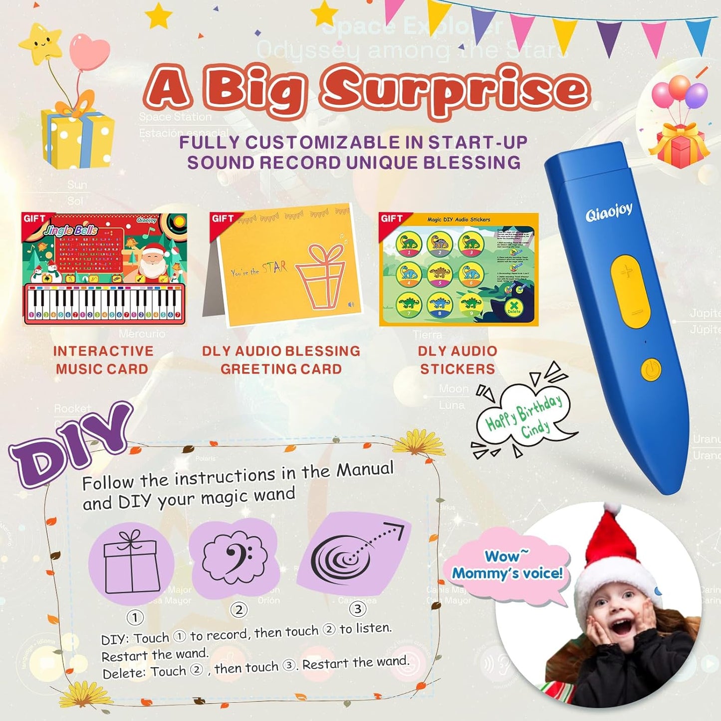 Bilingual Interactive Solar System Poster for Kids – Educational Talking Space Poster for Kids Aged 3-12, STEM Learning Toy, Ideal for Classroom & Home, Space-Themed Wall Decor