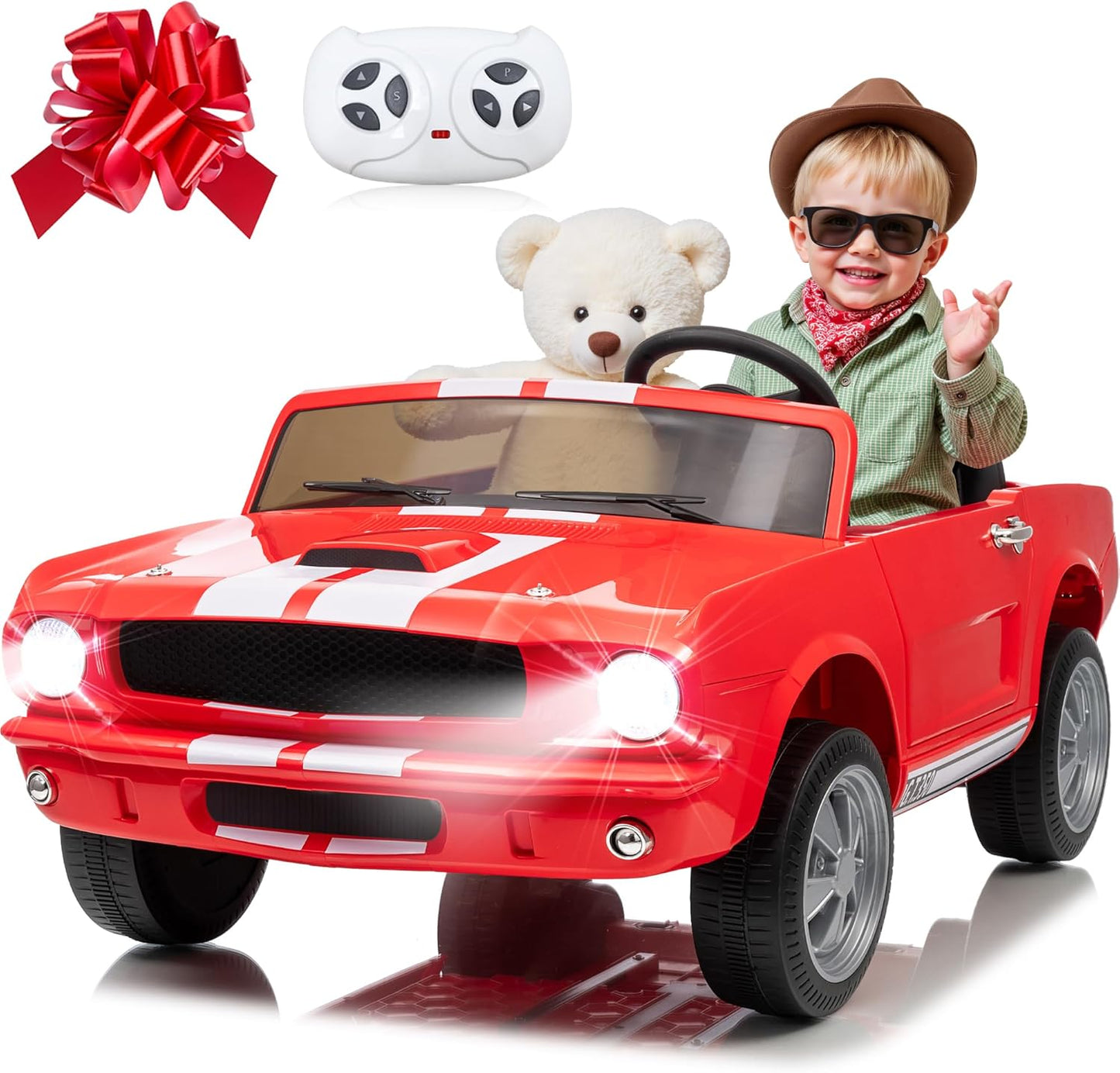 24V 2 Seater Ride on Toys, Licensed Shelby Cobra Kids Power Car Wheeler Ride On Toy w/ 2WD/4WD Switchable, Remote Control, 19" Spacious Seat, 4 Spring Suspension, Music, Bluetooth