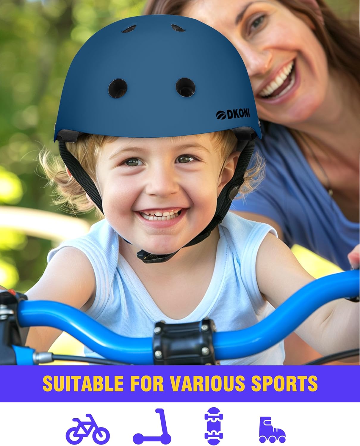 Kids Bike Helmet, Adjustable and Multi-Sport, from Toddler to Youth, 3 Sizes