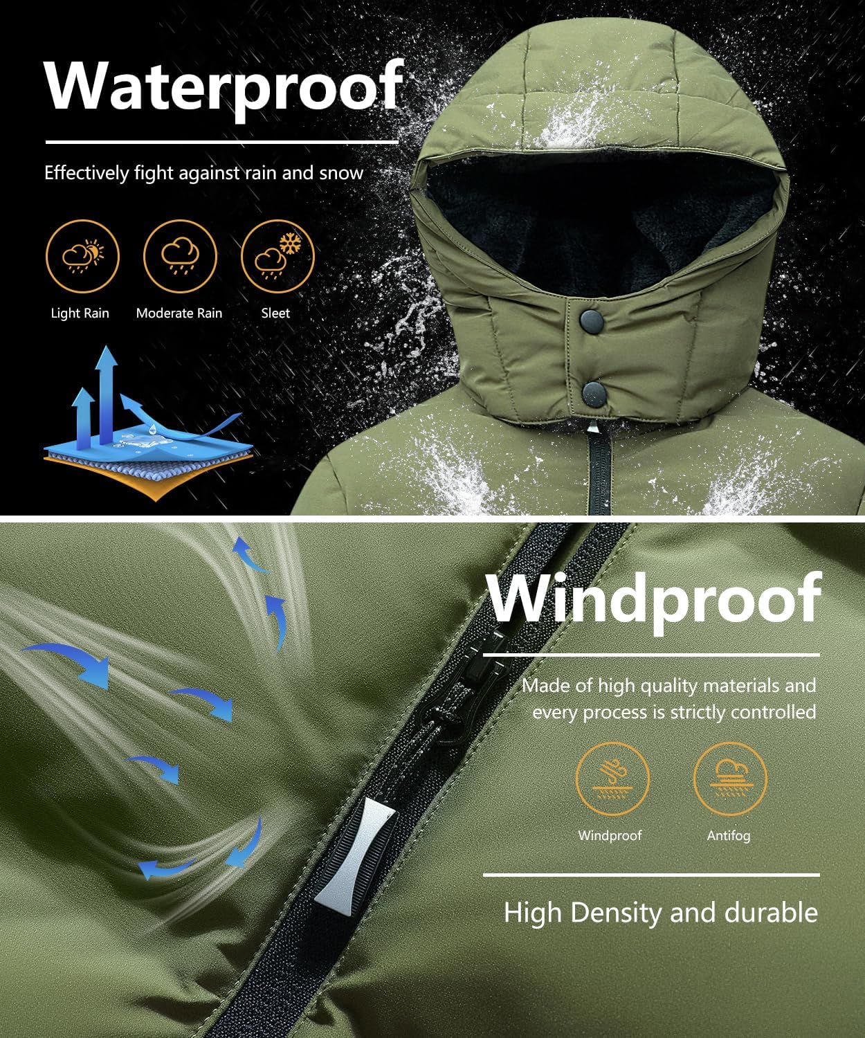 Kids Boy's Winter Coat Fleece Lined Waterproof Jacket Puffy Cotton Coat Thick Hooded Down Outdoor Coats