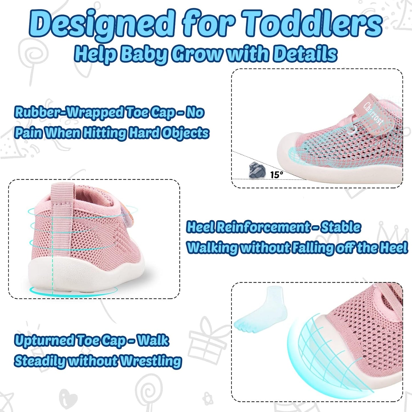 Charrost Toddler Baby Girl Boy First Walking Shoes Checkered Sneakers Sizes 3/4/5/6/7/8T. Soft, Cute,Flexible for First Walkers. Non-Slip, Slip On, Wide Toe Box Indoors Outdoors