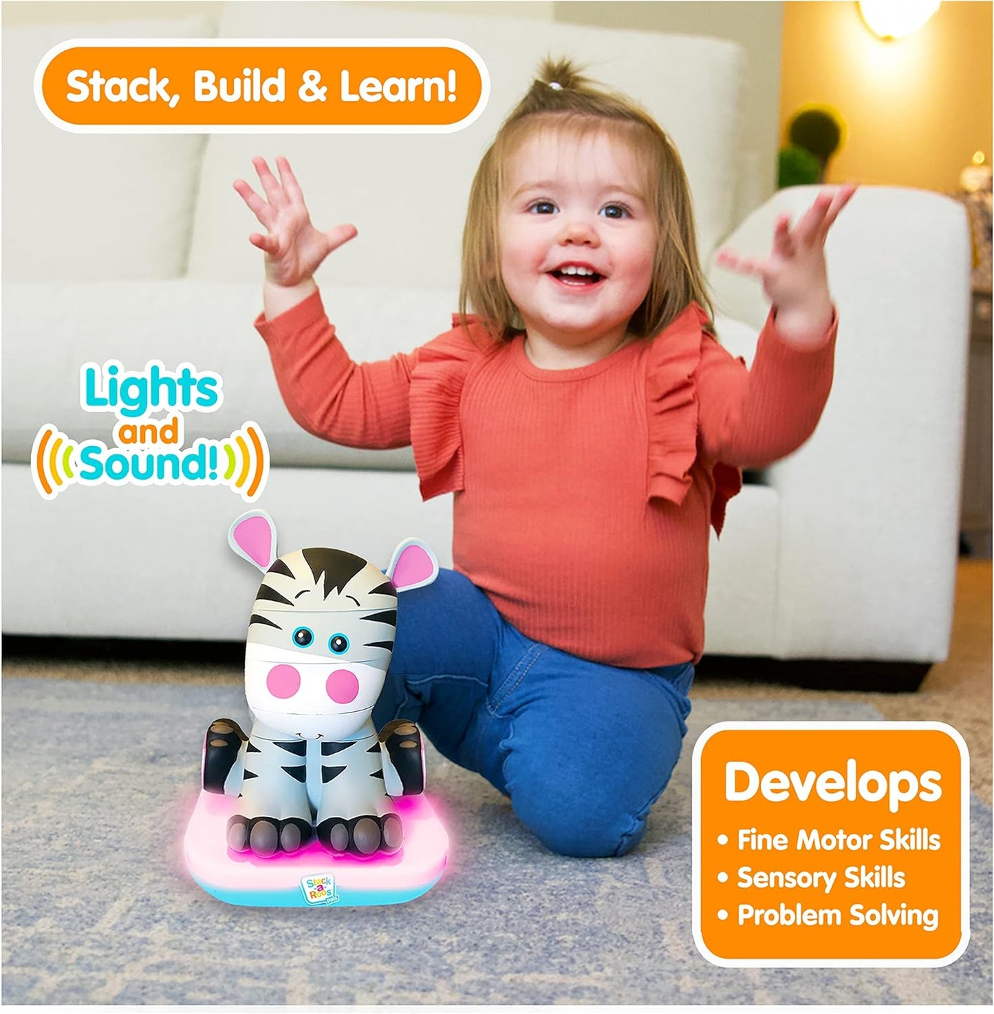 Stack-a-Roos Baby Zebra by Salus Brands - Animal Stacking Toy, Educational Early Learning Toy for Infants Babies Toddlers, Age 12+ Months - Great Baby Gifts, STEM