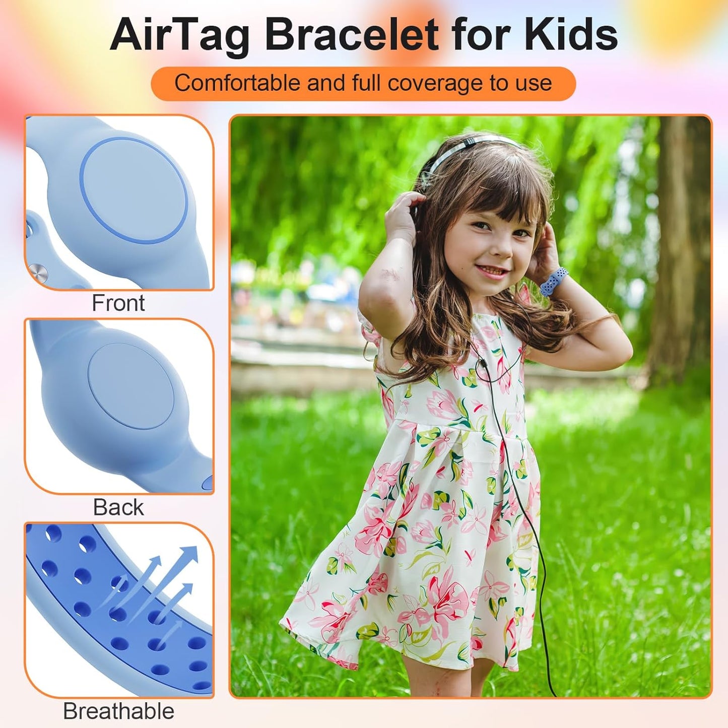 Waterproof Bracelet Compatible with AirTag for Kids (2 Pack), Protective Case GPS Tracker Holder for Child with Full Coverage Hidden Design, Soft Silicone Anti-Lost Wristband Cover for Toddler BWBB