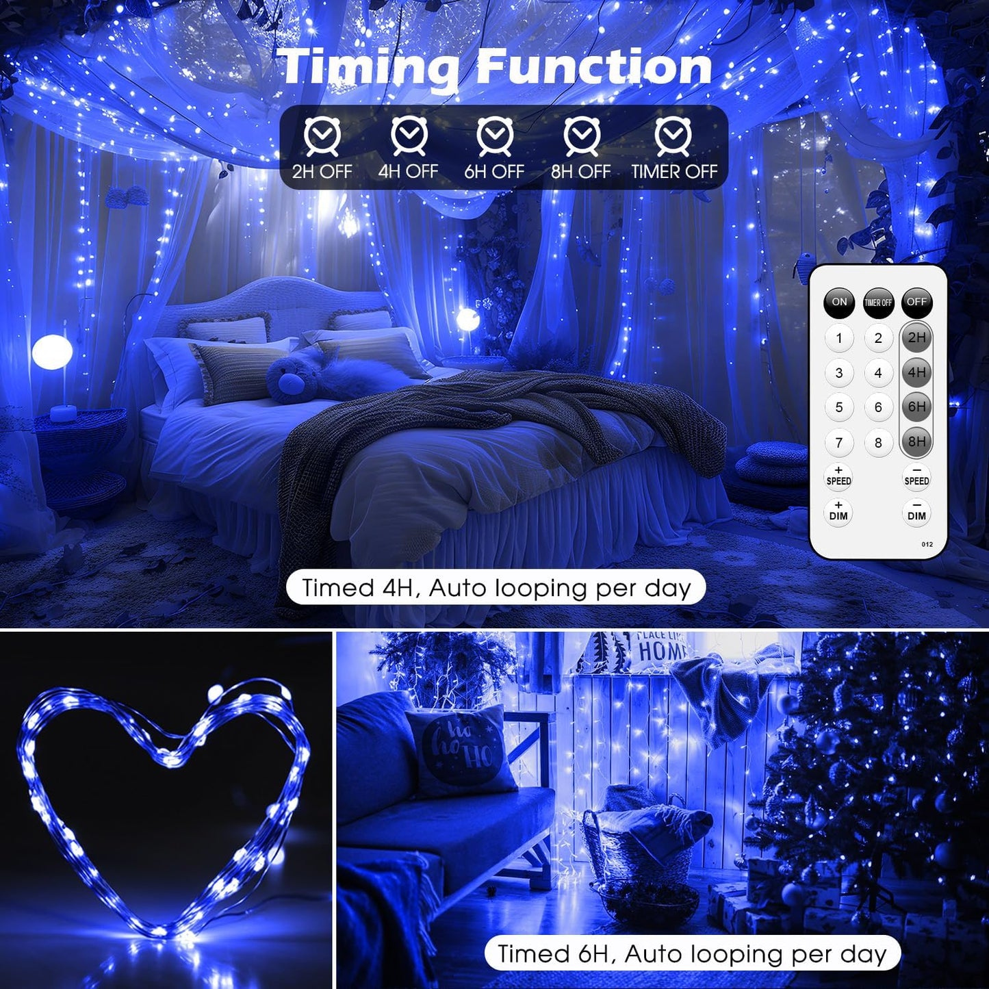 Fairy Lights 72ft 220 LED USB Twinkle String Lights Plug in Silver Wire Lights with Remote and Timer 8 Modes Outdoor Waterproof Starry Lights DIY Party Wedding Christmas Decoration（Blue）