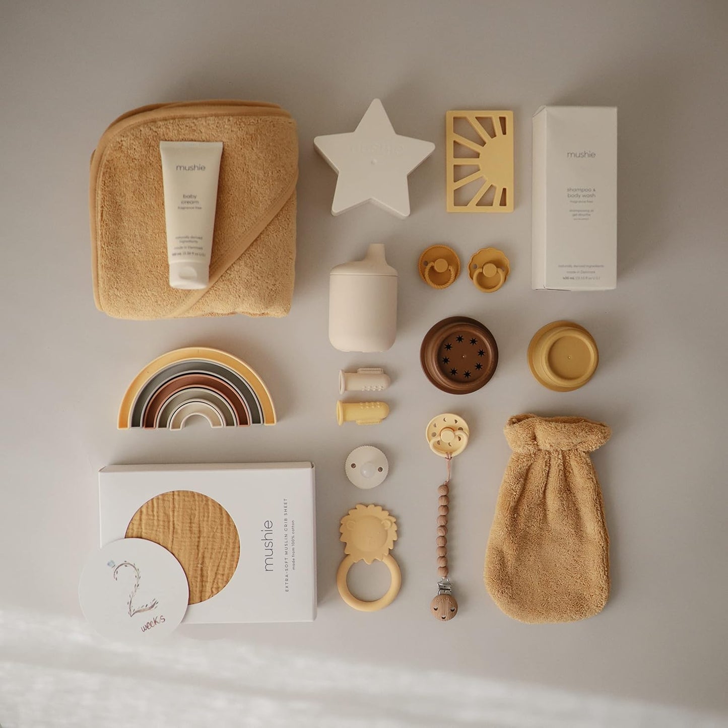 mushie Baby Bath Mitt | Organic Cotton | Pack of 2 (Fall Yellow)