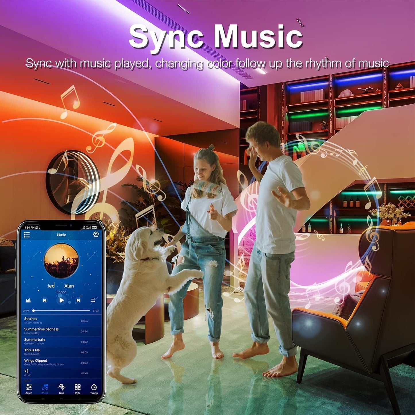 DAYBETTER LED Lights for Bedroom 100 ft LED Strip Lights Bluetooth Music Sync Color Changing Light Strip with Remote and App Control, LED Lights for Room Decor, Party Home Decor(2 Rolls of 50ft)