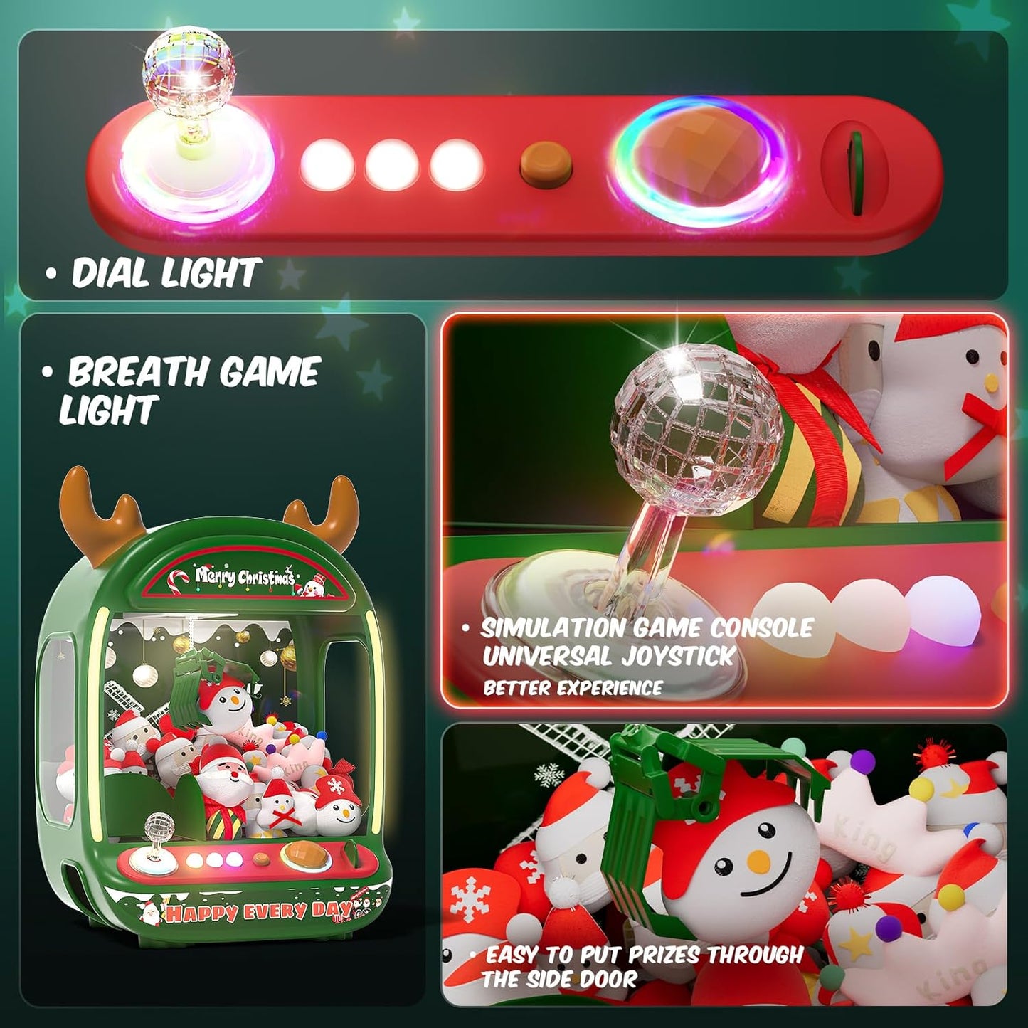 Christmas Claw Machine for Kids, Holiday Toys for Girls Age 6+, Mini Arcade Game Vending Machine with Plush Toys and Candy Dispenser, Festive Claw Game Machine, for Girls