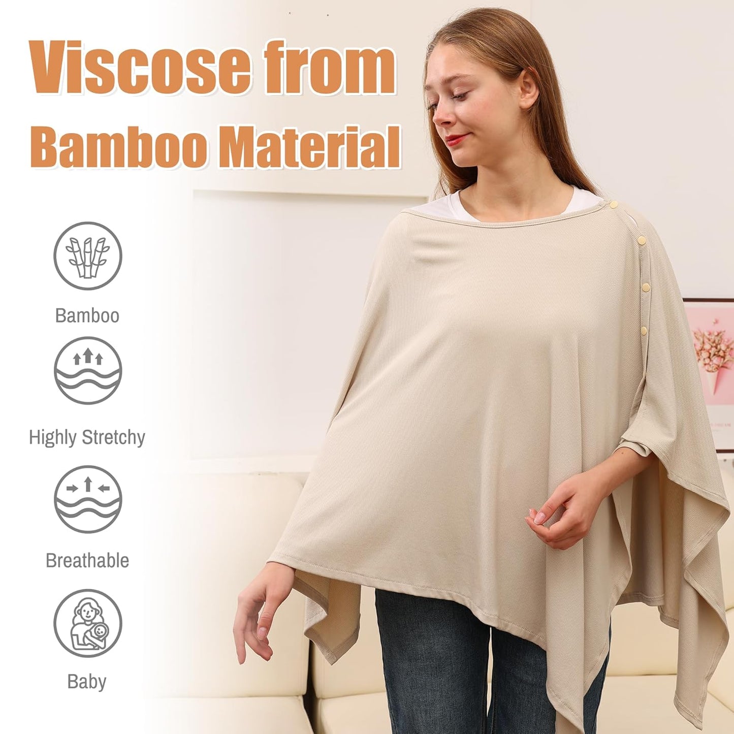 Nursing Cover for Breastfeeding- Viscose from Bamboo Ribbed Covers for Baby Breast Feeding, Full Coverage Privacy, Soft & Breathable Nursing Covers, Multi-Use Shawl Car Seat Cover