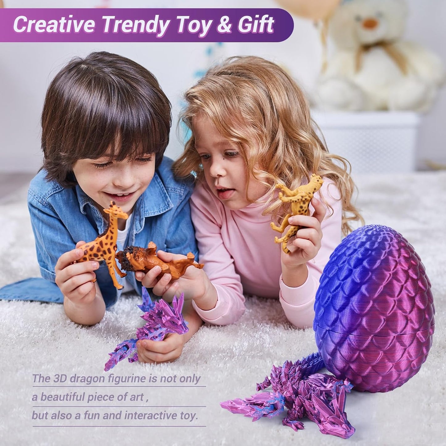 Antetek 3D Printed Dragon with Wings，3D printed dragon egg，3D printed dragon in egg， Movable Articulated Crystal Dragon Eggs with Dragon Inside with Wings