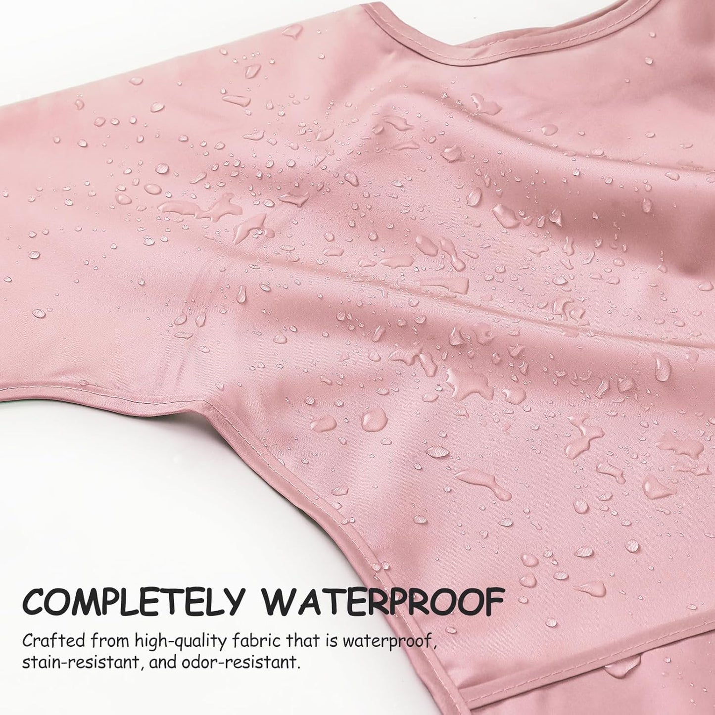 4 Pack Long Sleeve Bib, Waterproof Sleeved Smock for Baby Boy or Girl, Reusable Bib with Pocket, Ages 6-24 Months