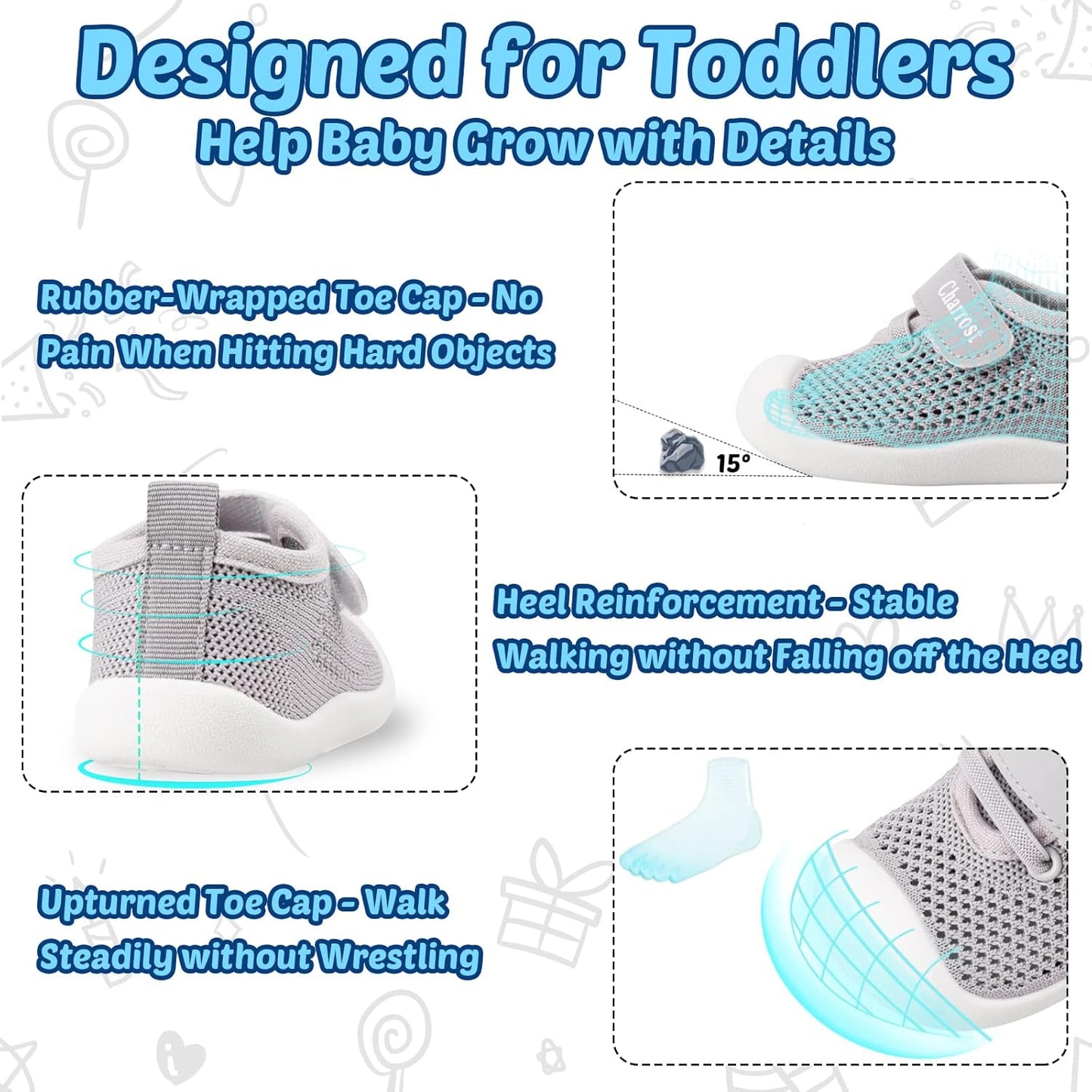 Charrost Toddler Baby Girl Boy First Walking Shoes Checkered Sneakers Sizes 3/4/5/6/7/8T. Soft, Cute,Flexible for First Walkers. Non-Slip, Slip On, Wide Toe Box Indoors Outdoors