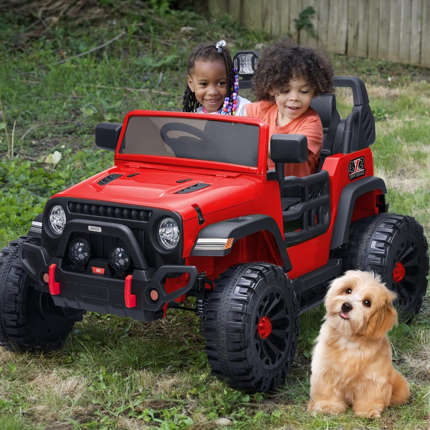 2 Seater Ride on Car Truck, 12V Kids Electric Ride on Toy for Big Kids Age 3-8 w/Remote Control- Red