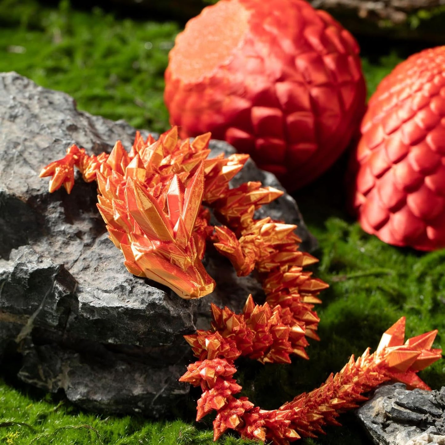 STONESTAR 3D Printed Dragon Fidget Toys, Full Articulated Dragon Crystal Dragon in Egg, Home Office Executive Desk Toys, 11" Dragon with 5" Egg (Laser Red)