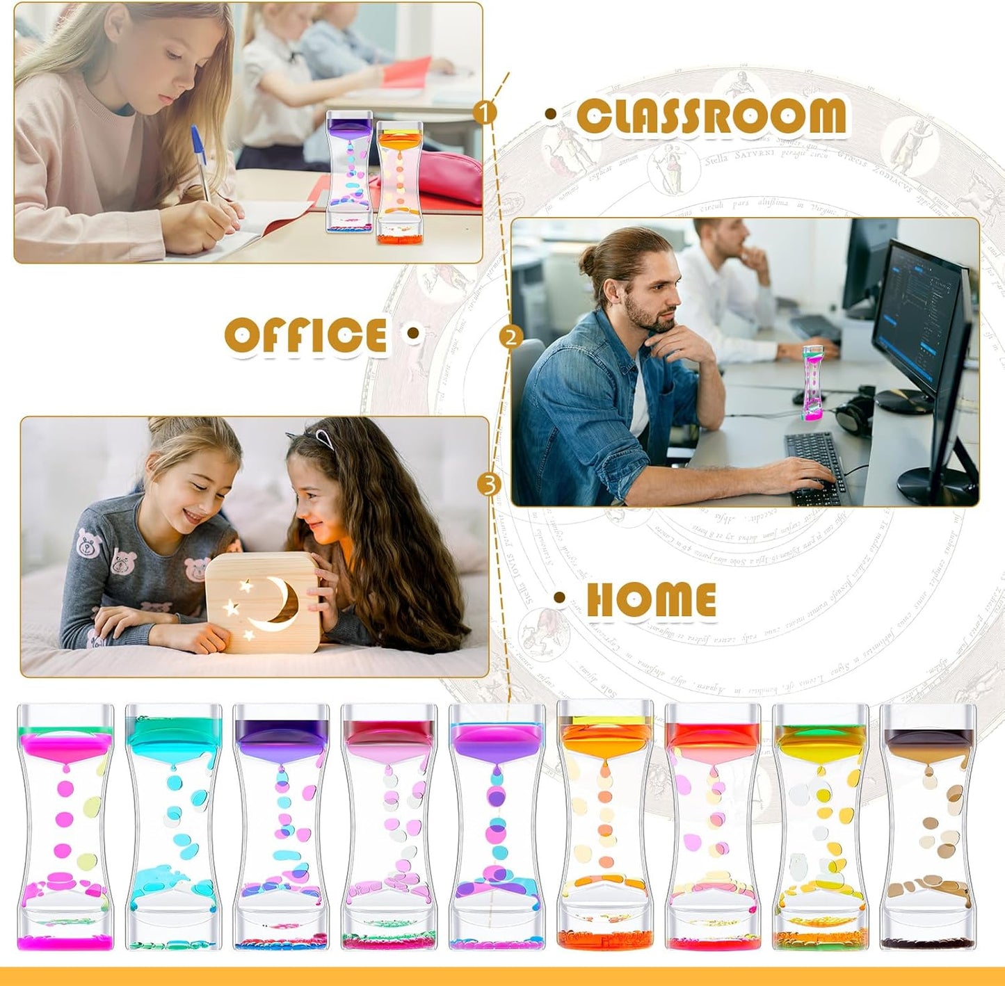 18 Pcs Liquid Motion Bubbler Timer Sensory Toys Colorful Hourglass Desktop Fidget Calming Toys for Autistic Children Stocking Stuffers for Kids